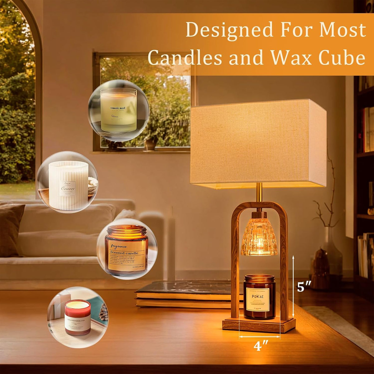 PoKat Electric Candle Warmer Lamps Gold, Lamp Candle Warmers with Timer Dimmer, Wax Light Warming Table Lamps Set of 2