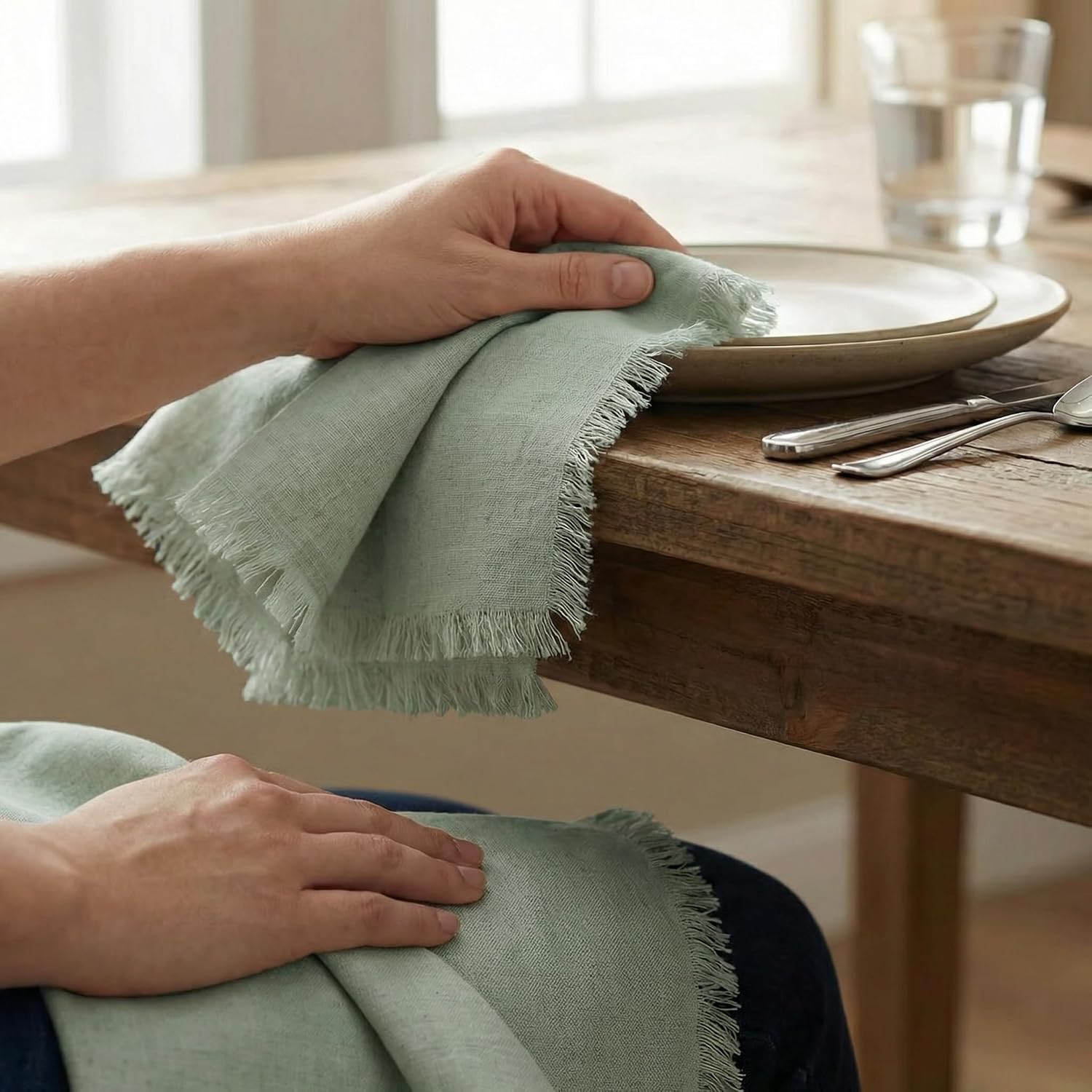 ACCENTHOME Teal Cotton Linen Napkin Set of 12 18x18 inch Dinner Napkins - Washable Soft Premium Hotel Quality Reusable