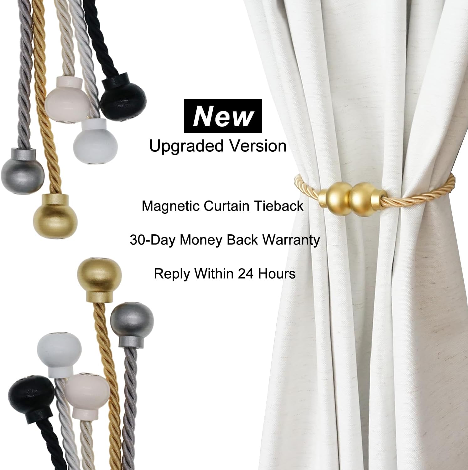 6Pcs Magnetic Curtain Tiebacks Modern Handmade Rope Curtain Tie Backs Gold | Decorative Drapes Weave Holdbacks for Home