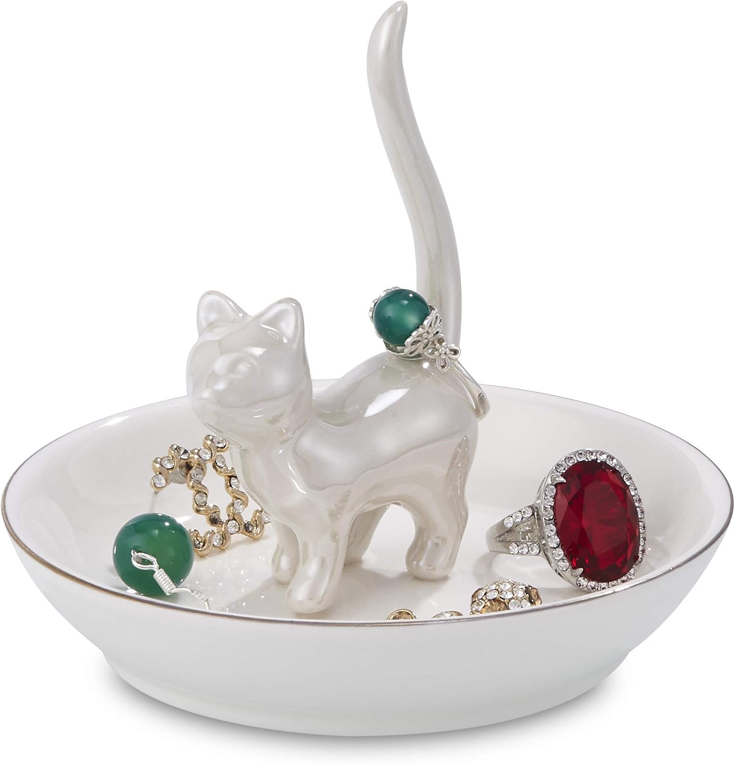 Cat Ring Holder Trinket Tray Ceramic Jewelry Dish Decorative Ring Holder/Trinket Tray / Pearl White