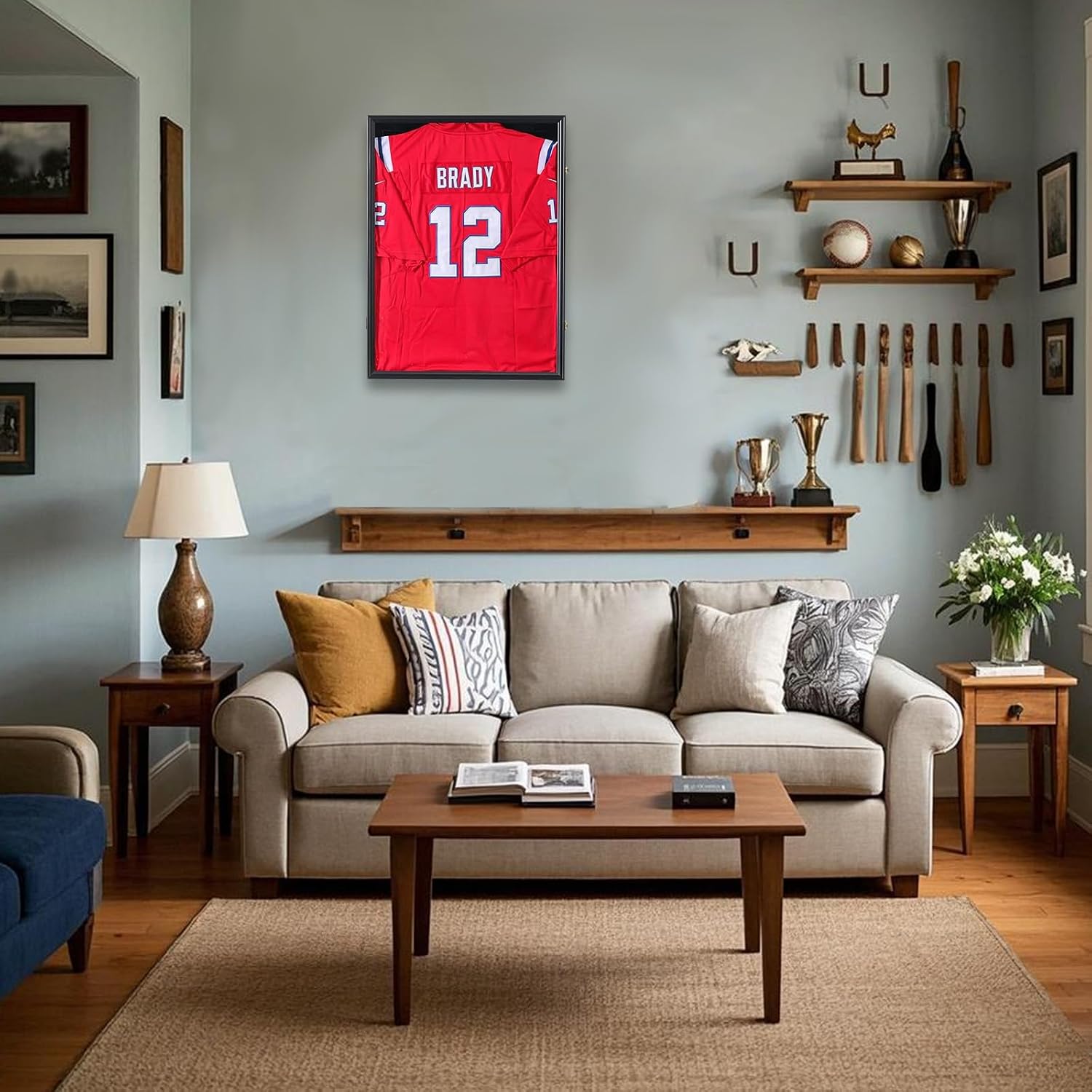 Grintus Jersey Frame Display Case, Black Shadow Box for Sports Jerseys,1P | Wall Mount, Black Jersey Shadow Box,Golden