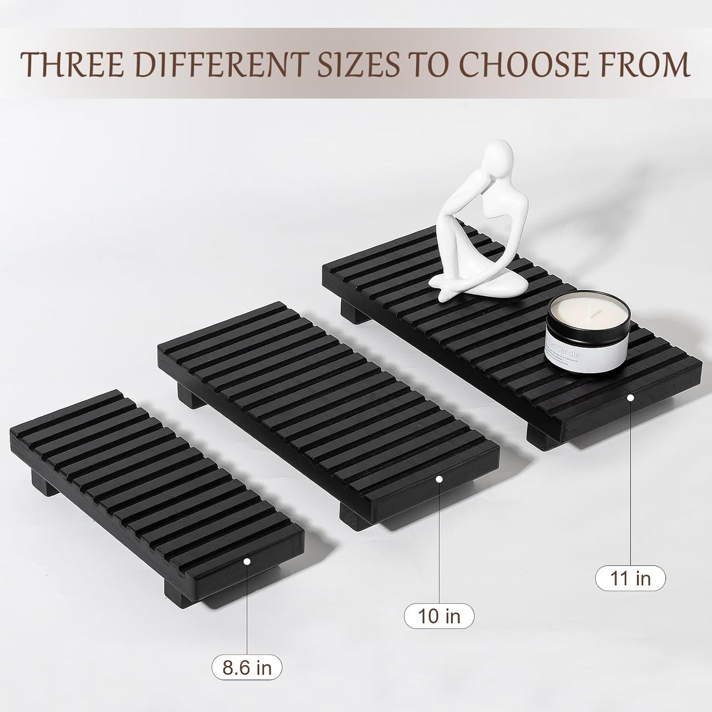 Bathroom Tray Rustic Farmhouse Bathroom Decor Wood Display Stand Riser / Black / 10 x 4.5 x 1.6