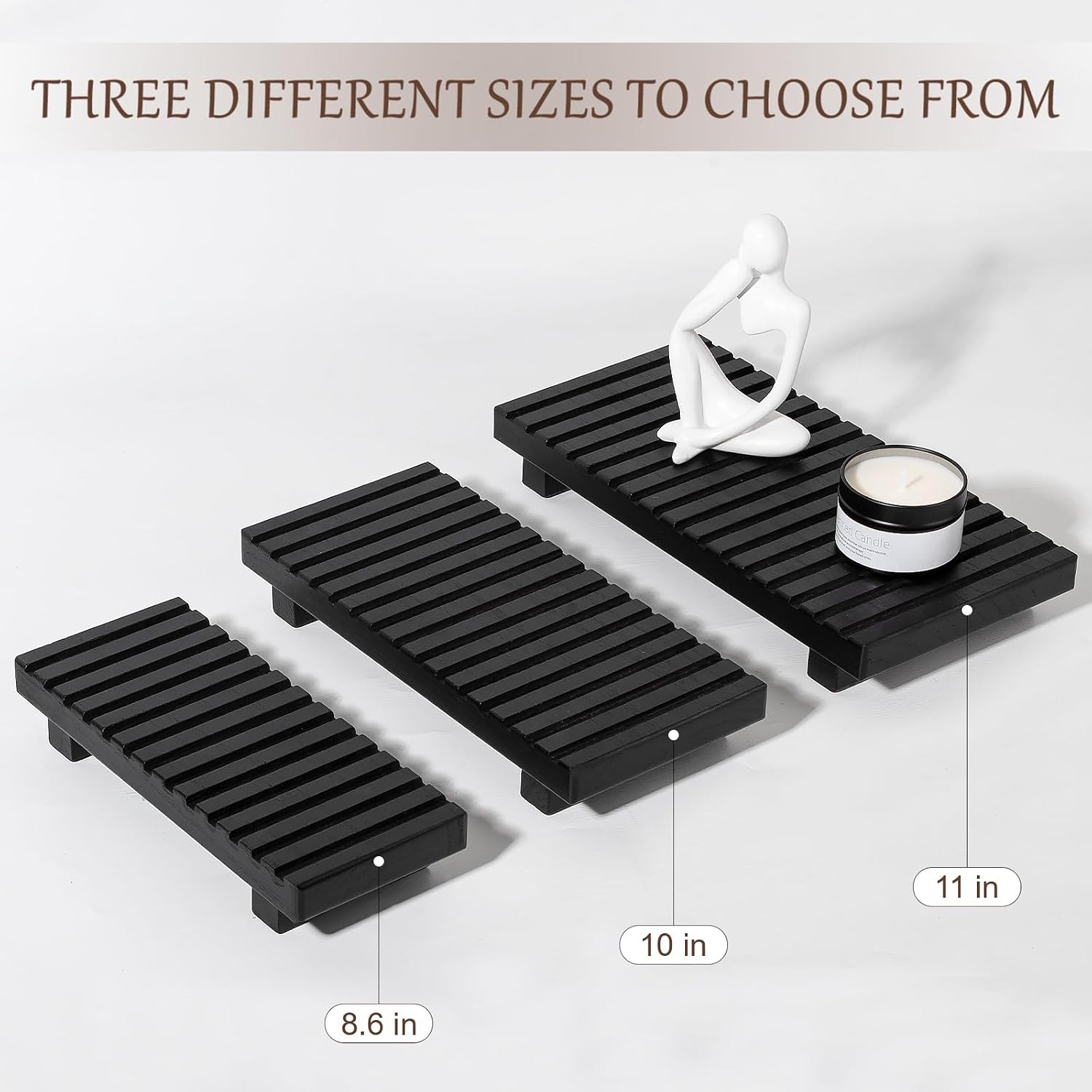 Bathroom Tray Rustic Farmhouse Bathroom Decor Wood Display Stand Riser / Black / 10 x 4.5 x 1.6