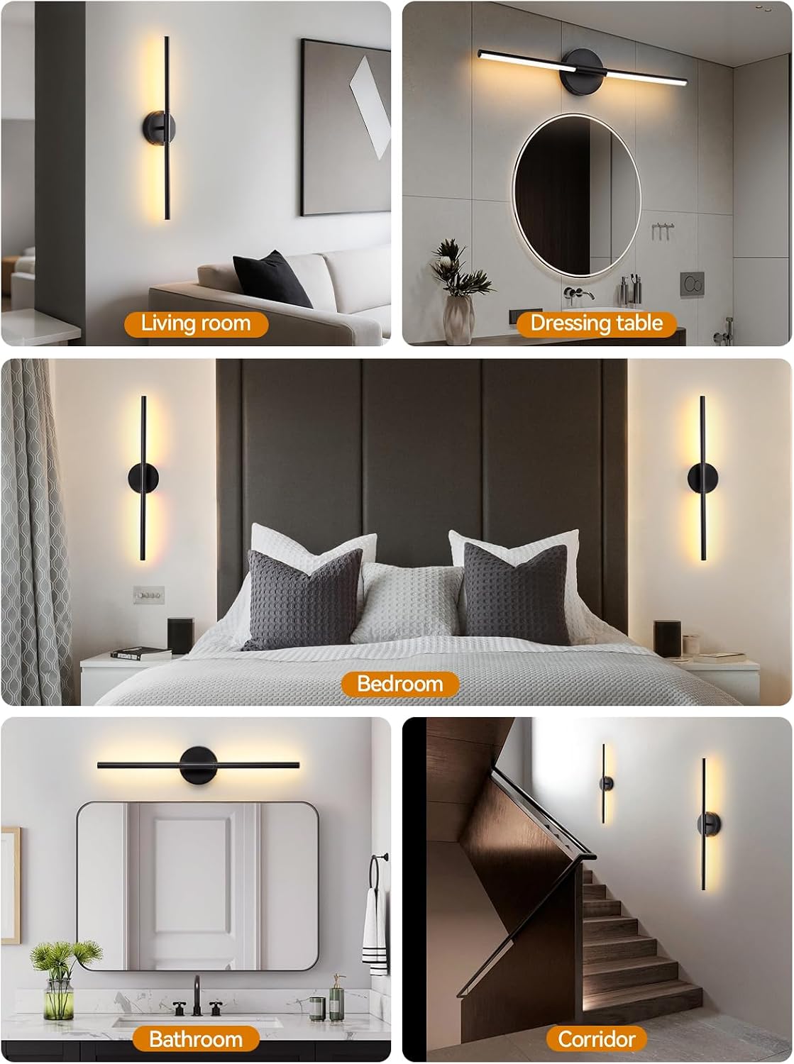 Battery Operated Wall Sconce, 30 Inch, Black, Rechargeable | Wireless Wall Light with Remote & Touch Control