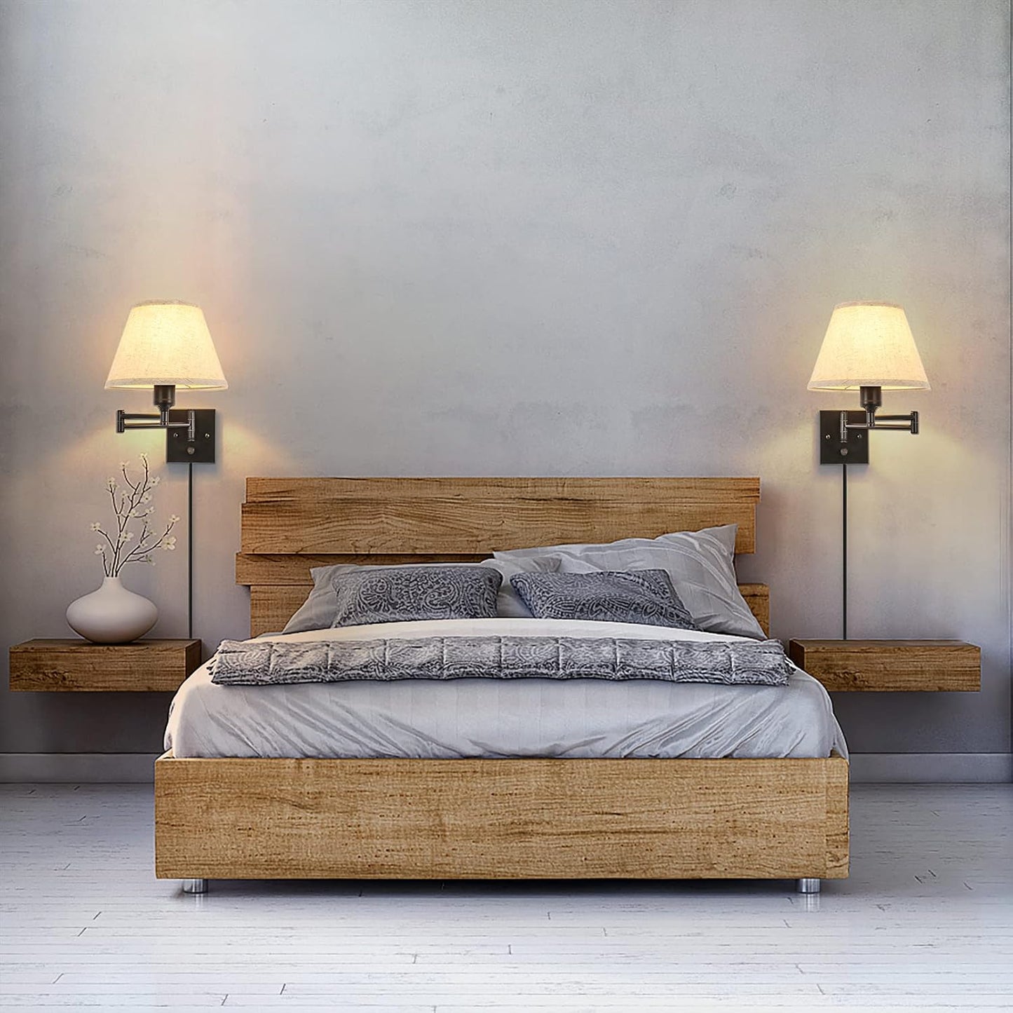 TRLIFE Wall Sconce Plug in, Dimmable Wall Sconces Set of Two Swing Arm Wall Lights with Plug in Cord and On/Off Dimmer