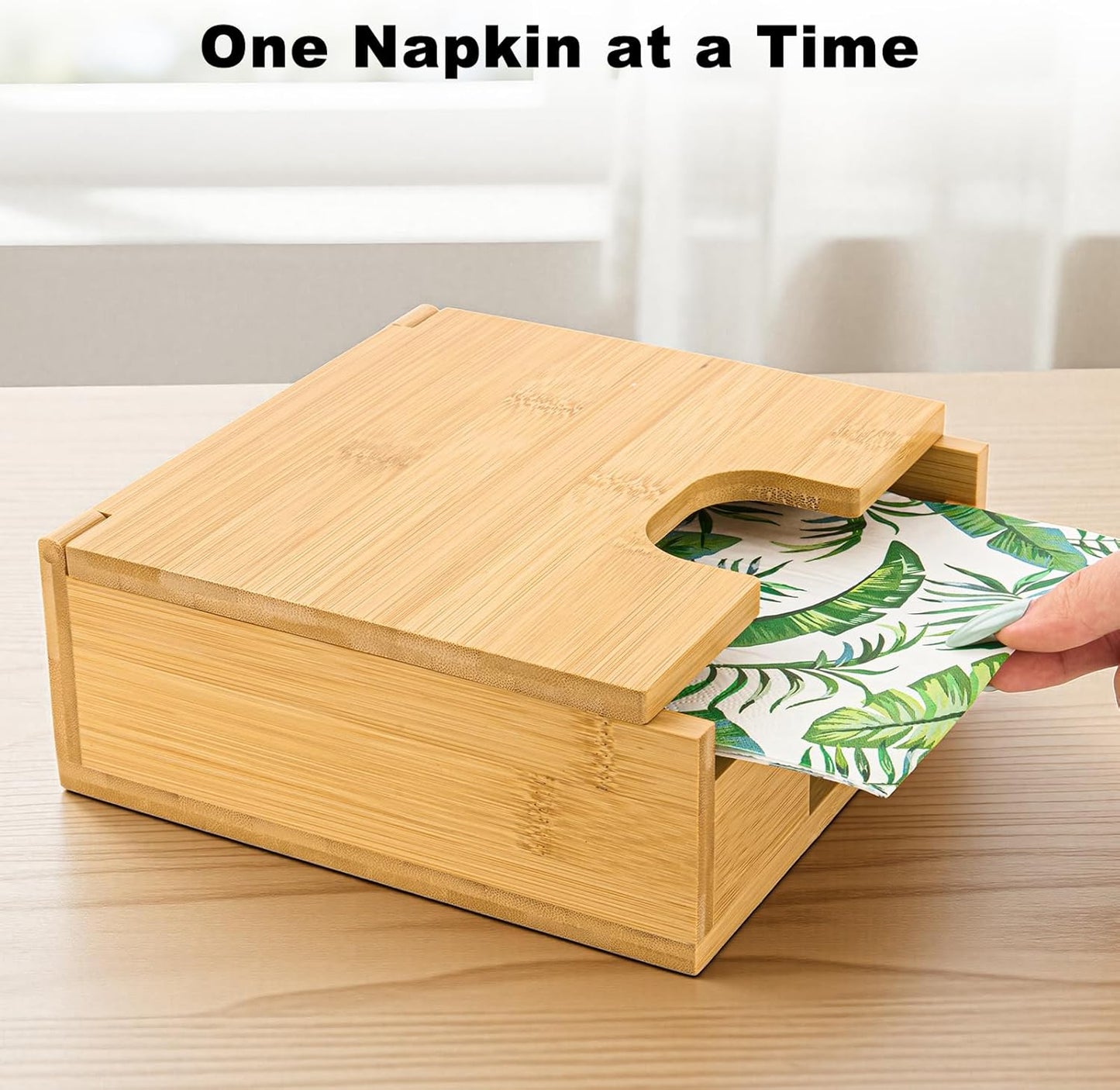 Large Modern Square Paper Napkin Holder for Dining Dinner Kitchen / Bamboo / 13 x 13