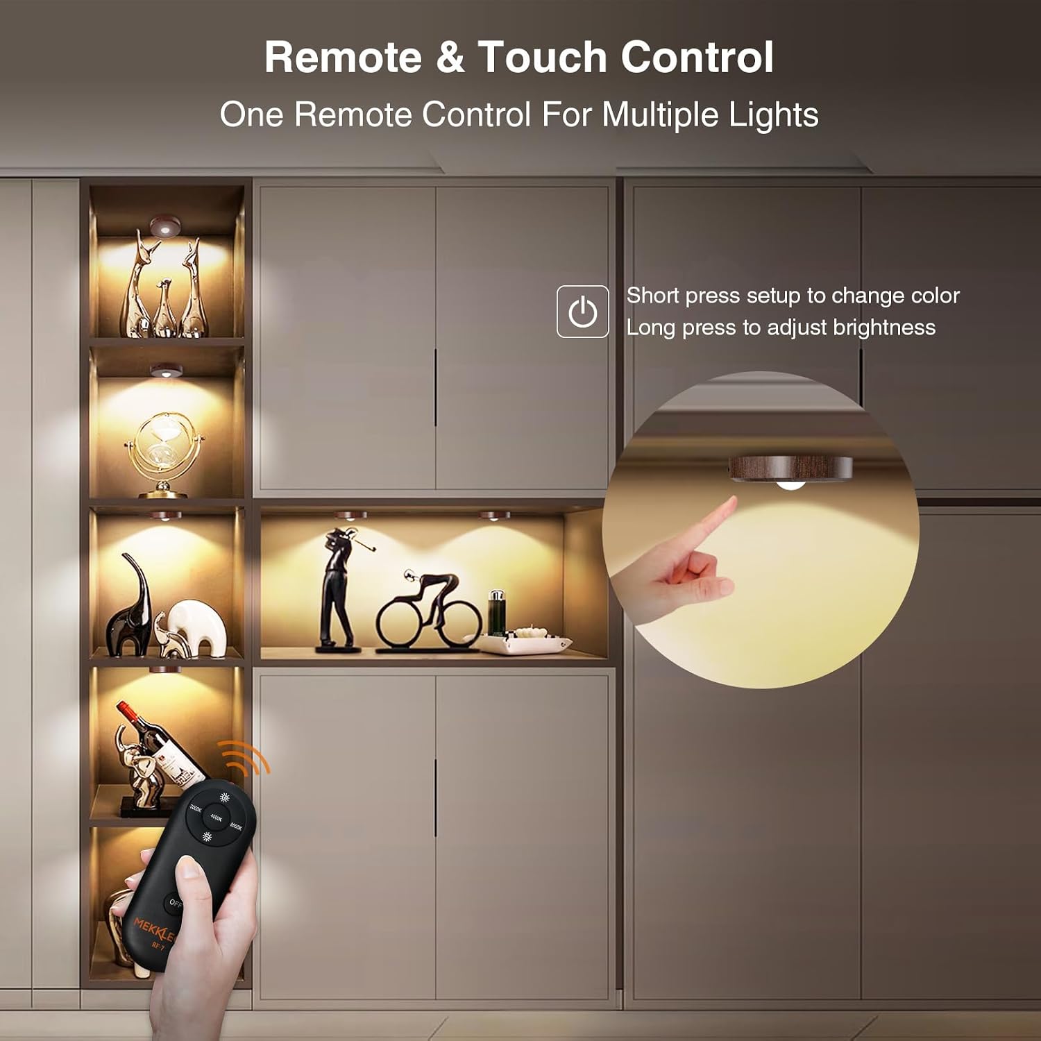 Puck Lights with Remote Control Rechargeable,Wireless Under Cabinet Lighting,2000mAh Battery Operated Tap Push Touch