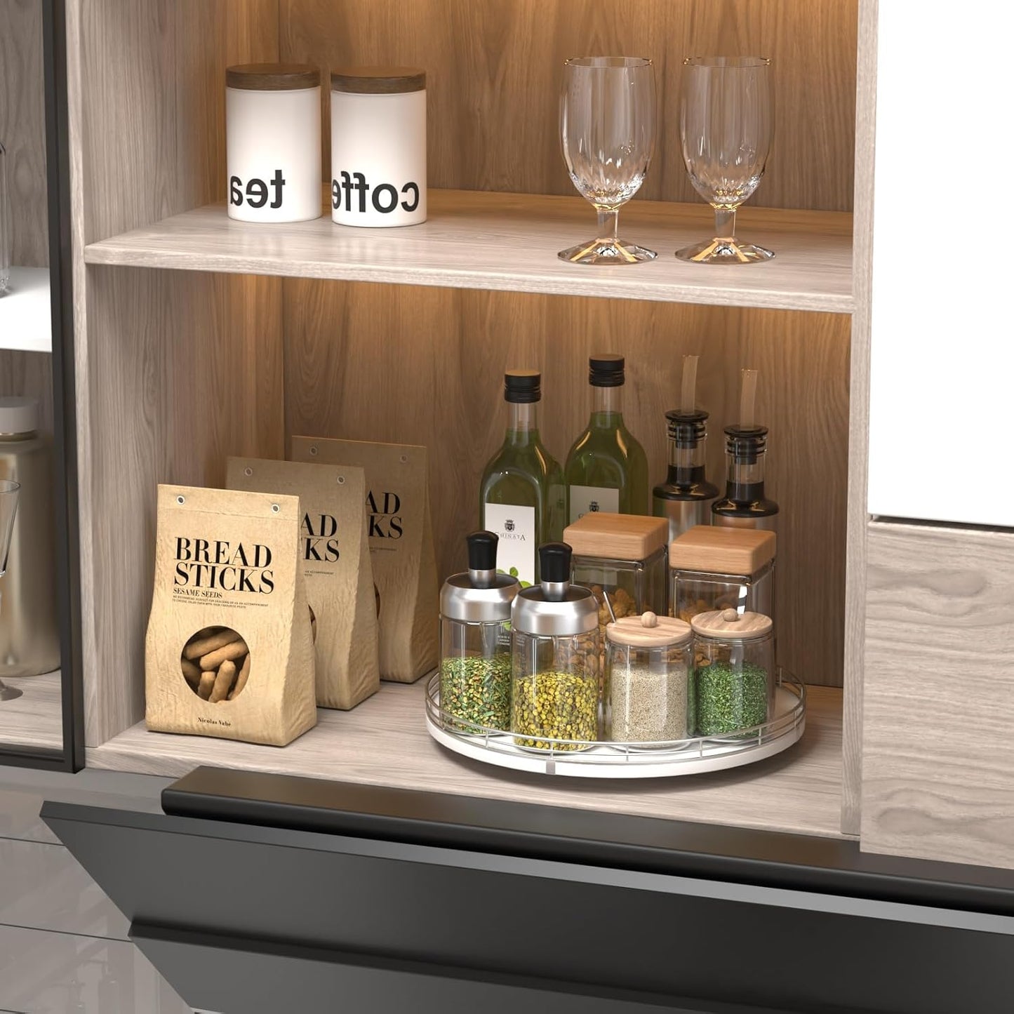 12" Oak Wood Lazy Susan Organizer / Sliver White / Set of 12