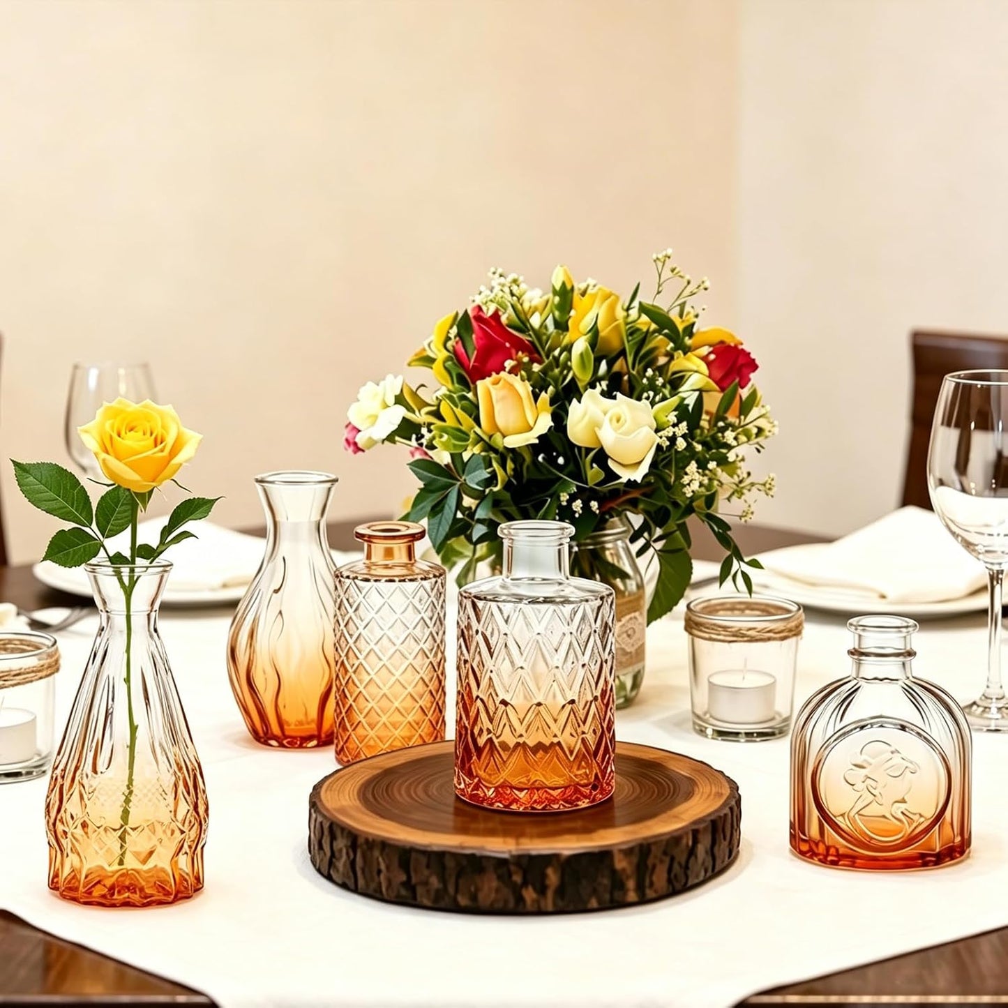 Bud Vases / Small Vases for Flowers / Gradient Amber / Set of 32