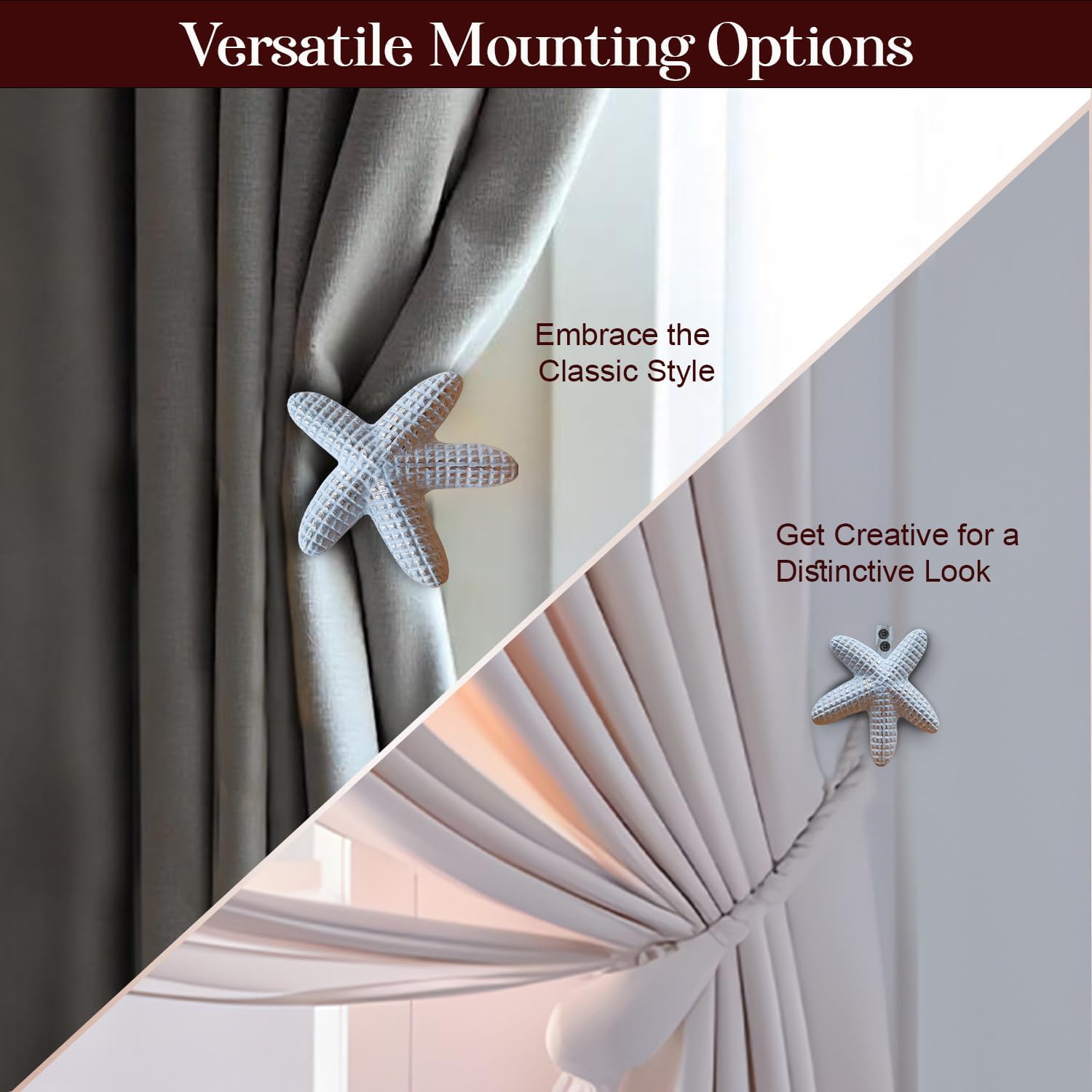THDC Sturdy Wall Mounted Curtain Holdbacks (Pack of 4) - Curtain Holders for Living Room, Bedroom, Kitchen, Office