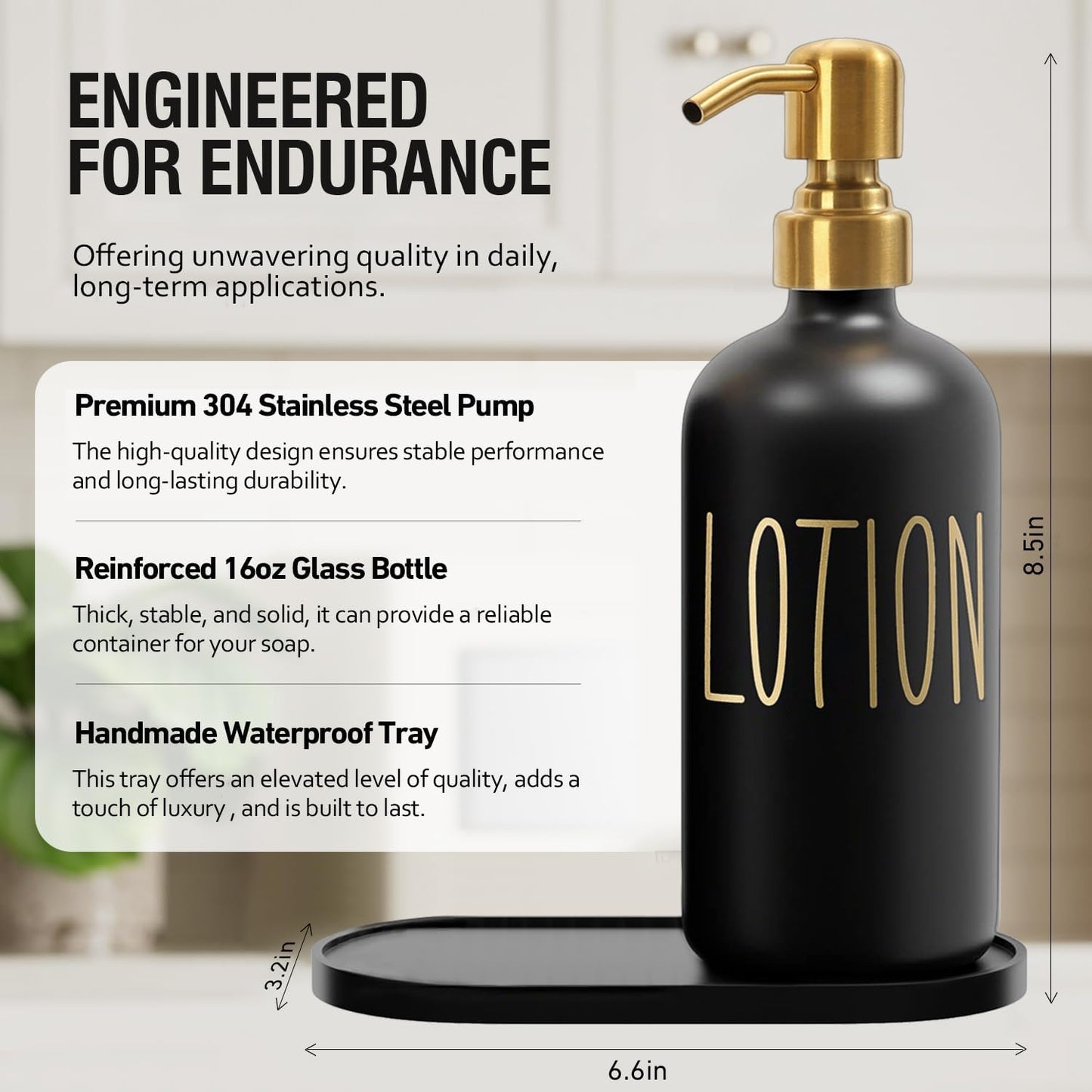 MOMEEMO Bathroom Soap Dispenser Set, Black & Gold | Contains Hand Soap and Lotion Dispenser, Suitable for Black and