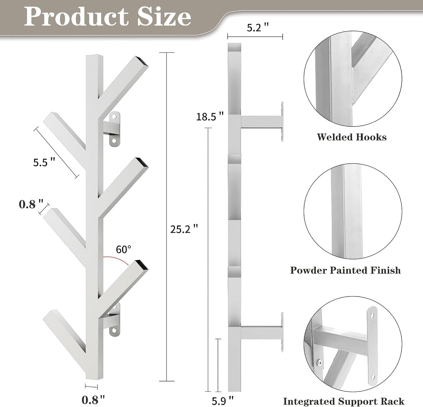 Vlush Wall Mounted Metal Coat Rack with 6 Hooks Modern Minimalist & Upright Coat Rack for Hanging Clothes, Hats