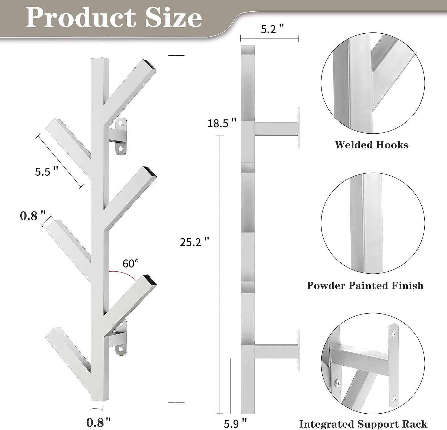 Vlush Wall Mounted Metal Coat Rack with 6 Hooks Modern Minimalist & Upright Coat Rack for Hanging Clothes, Hats