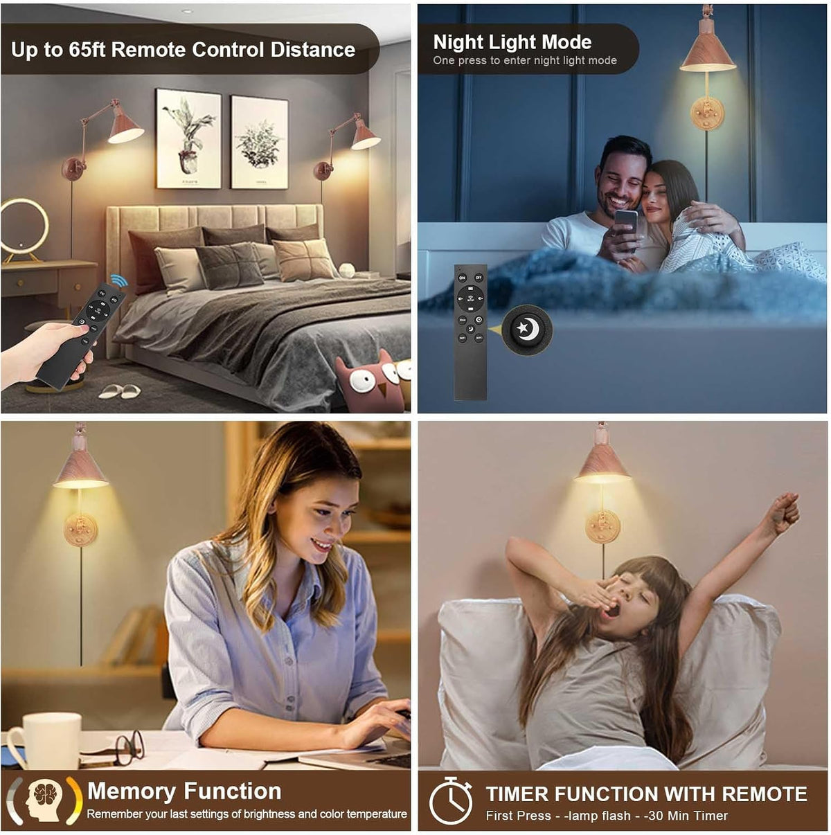 TRLIFE Dimmable Wall Sconce, Remote Control Plug in Wall Sconce Dimming 10%-100% and Adjustable Color Temperature