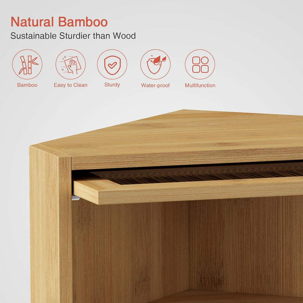 Goozii Corner Bread Box for Kitchen Countertop, Double Layer Bamboo Wood Breadbox for Homemade Bread, 2 Door Roll up