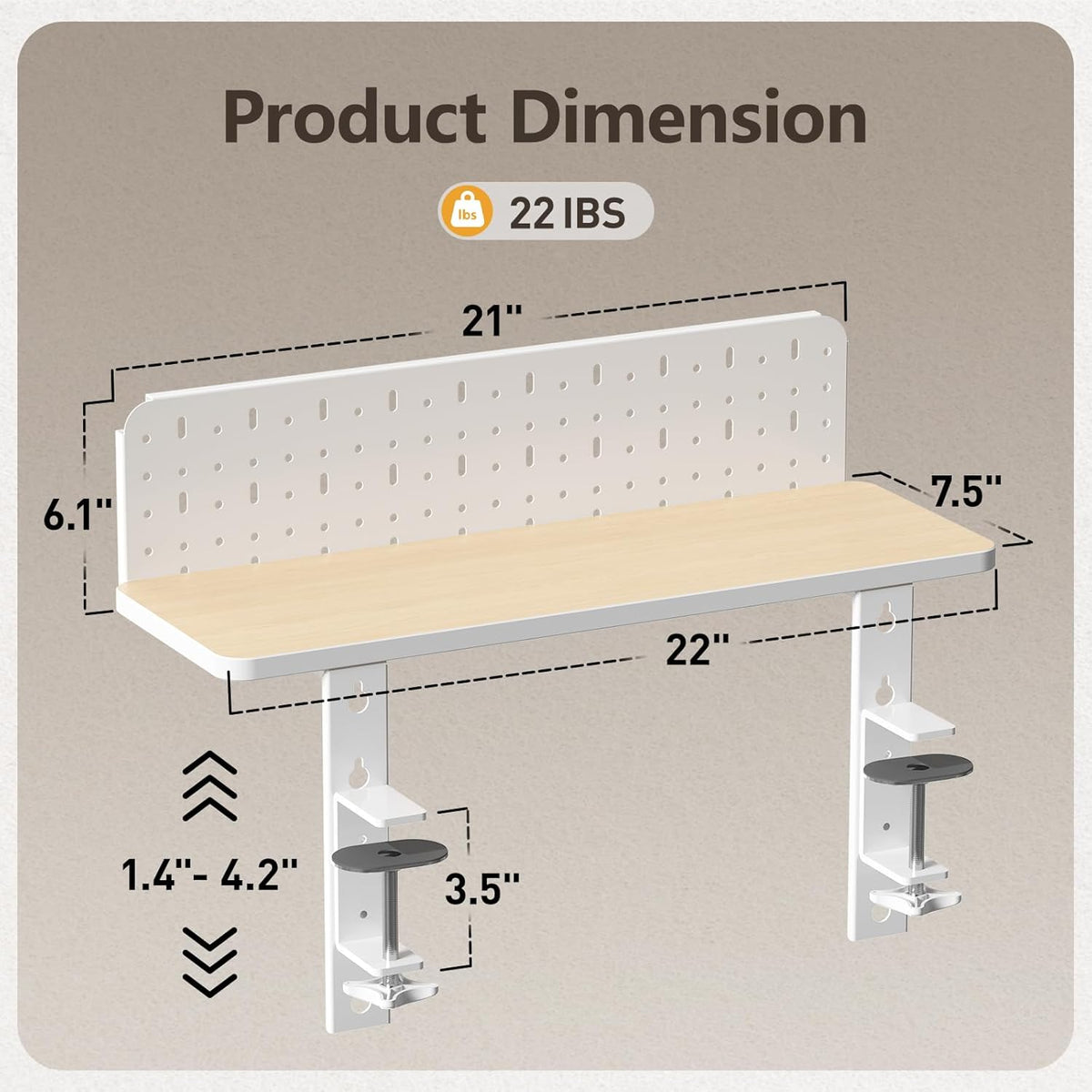 Clamp on Desk Extender Shelf, 22" Desk Riser with Pegboard | Heavy-Duty Side/Top Desk Organizer Shelf for Office