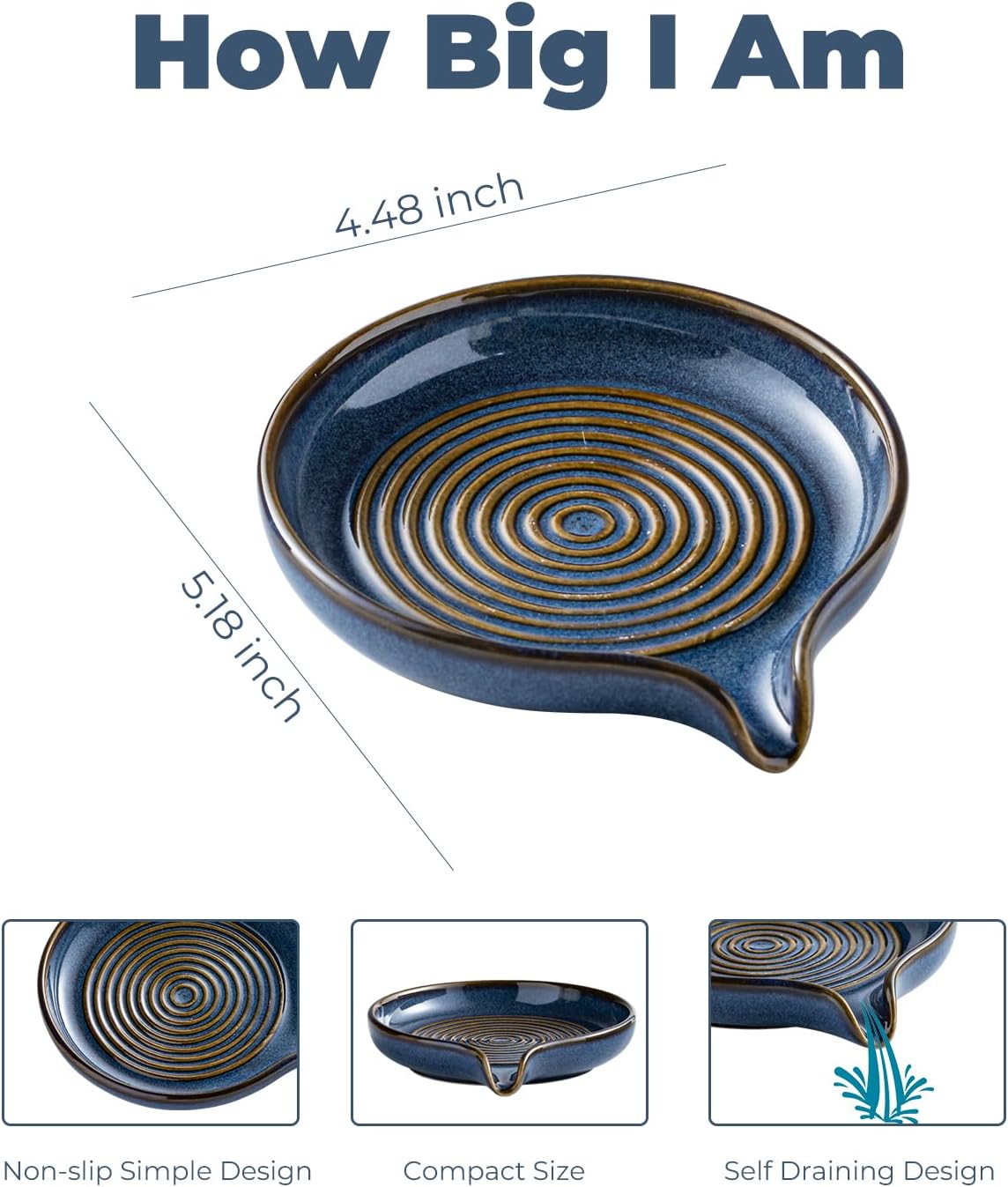 Waterfall Design Bar Soap Holder Self Draining Soap Saver for Shower / Blue / Round