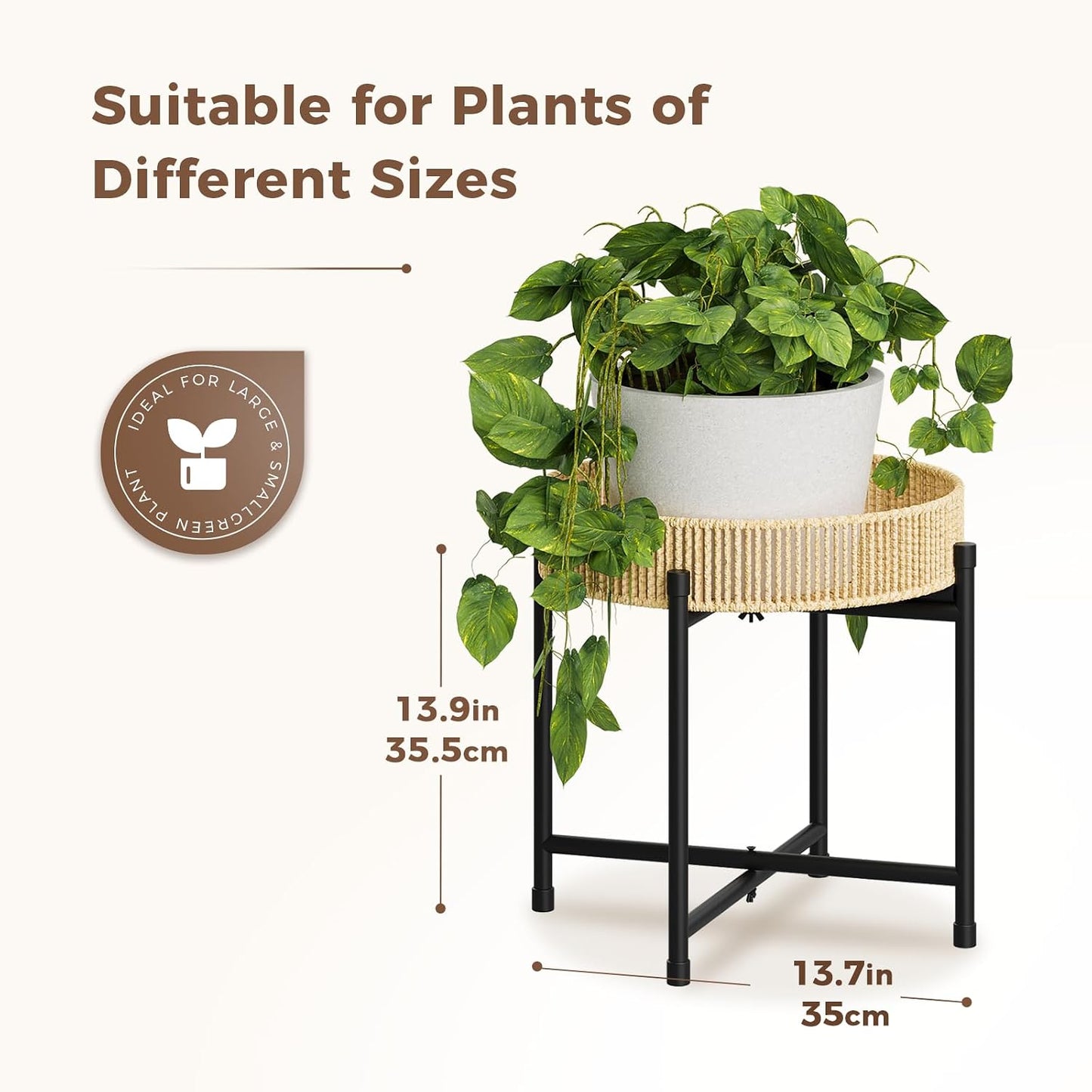 Bamworld Rattan Plant Stand Indoor Boho Plant Table for Large Plants Single Plant Stool Plant Holder for Living Room