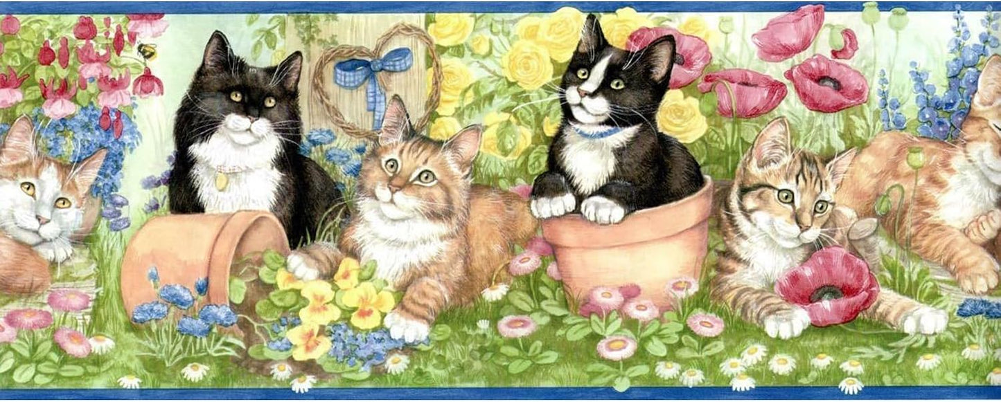 Wallpaper Border / Cats in Flower Garden