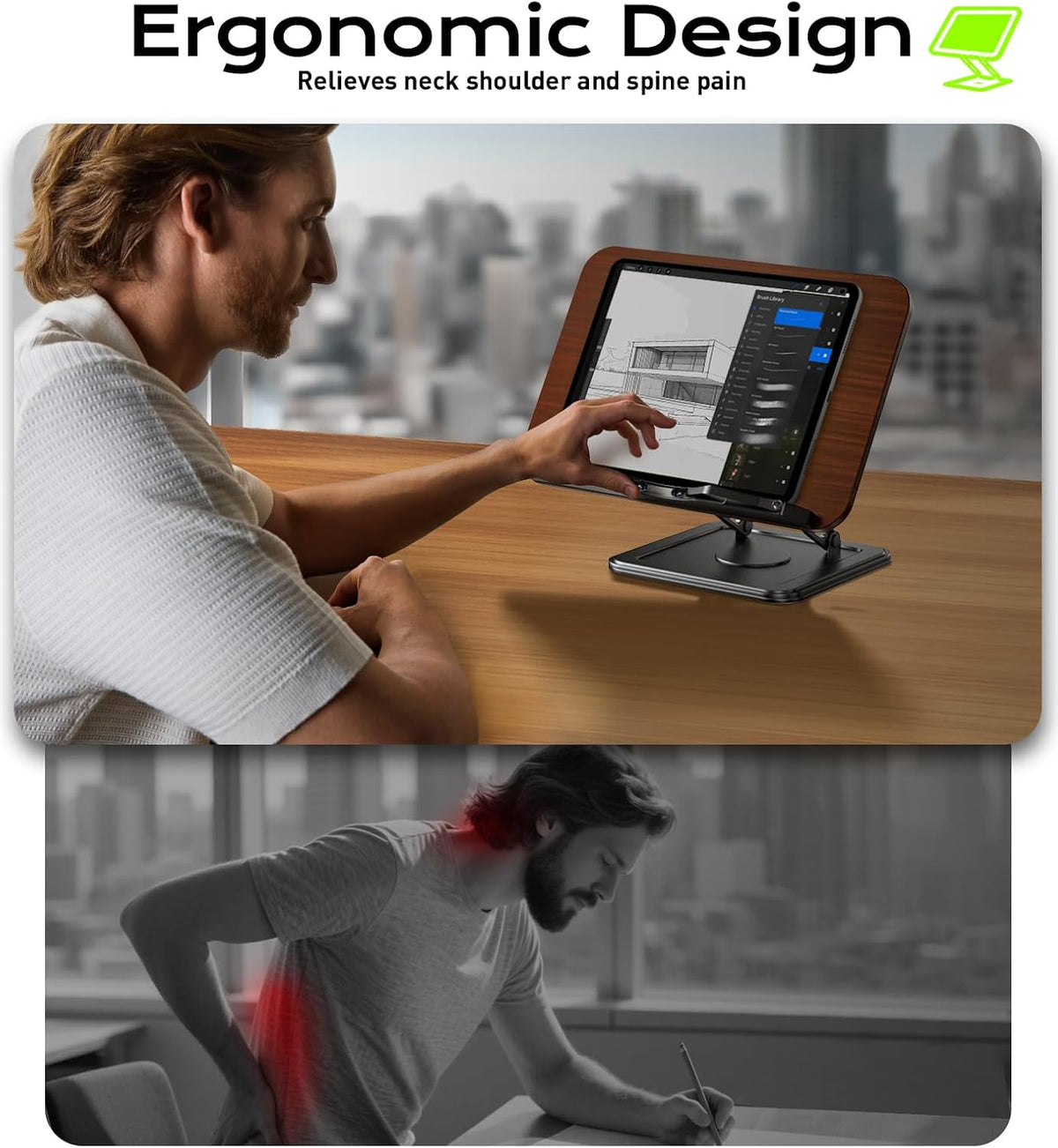 LOXP Book Stand for Reading, 360° Rotating Holder with Page Clip, Ergonomic | Adjustable height angle, Hands-free