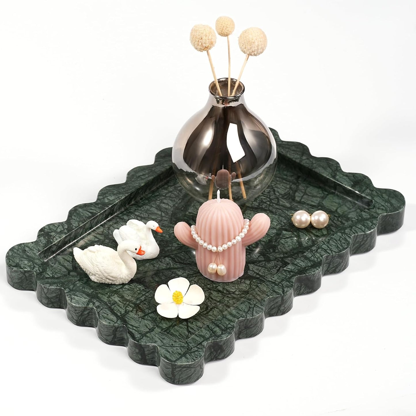 Scalloped Green Marble Tray / Scallop-green