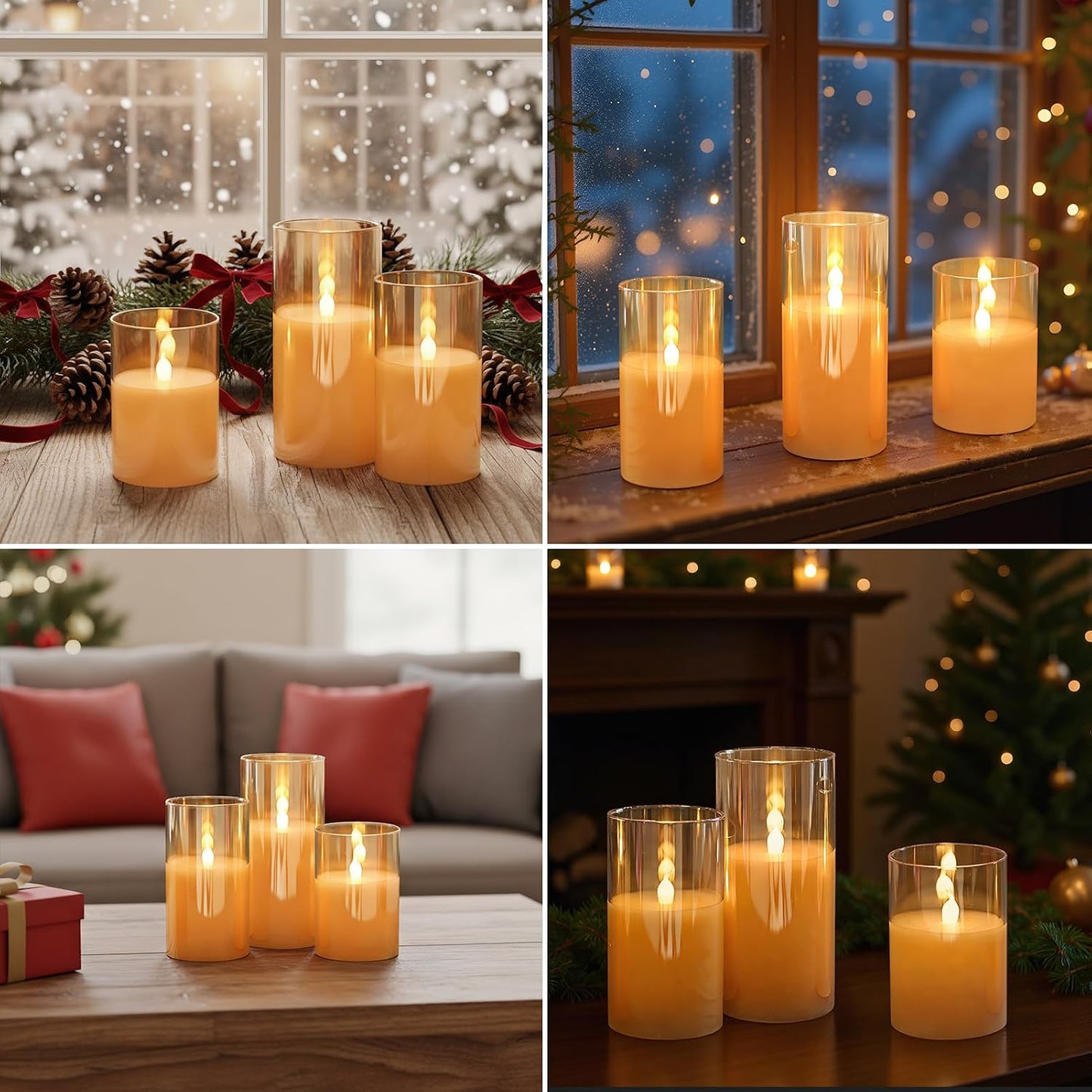 GenSwin Glass Flameless Led Candles Battery Operated with Remote Timer Gold | Bookshelf Decor, Moody Bathroom Decor