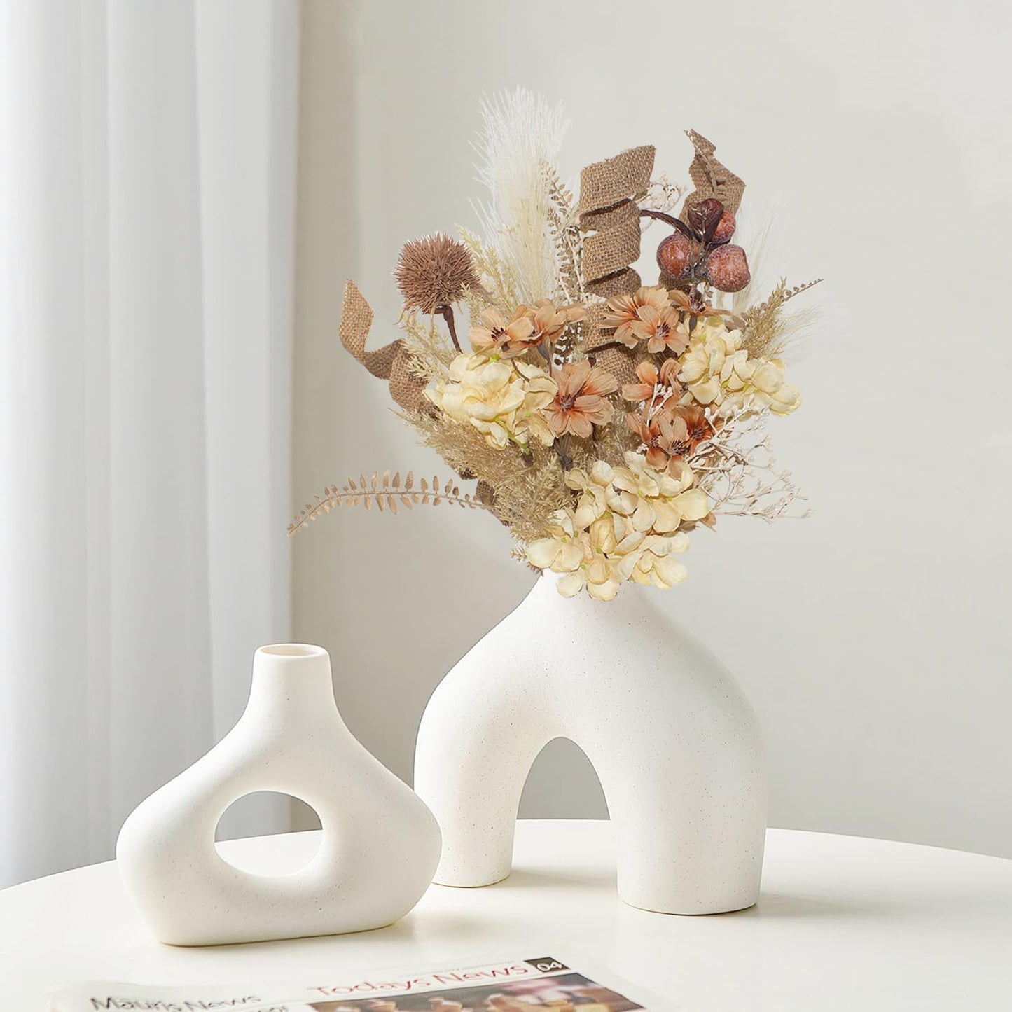 Faux Winter Fall Dried Pampas Grass Silk Hydrangea Flowers Bouquets Fall Decor / Boho / Set of 22