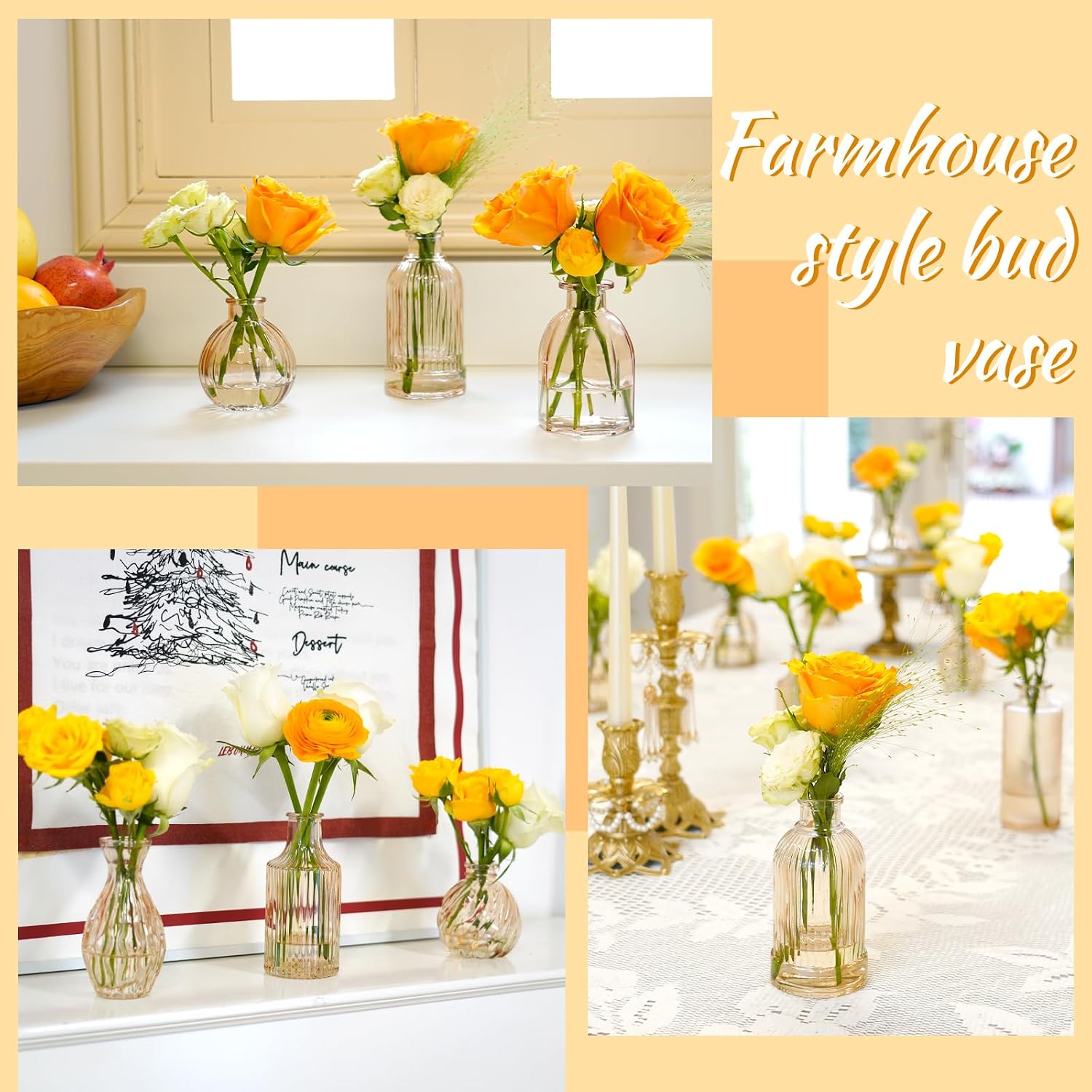 Small Ribbed Vases for Flowers Stripe / Champagne / 2 Packs