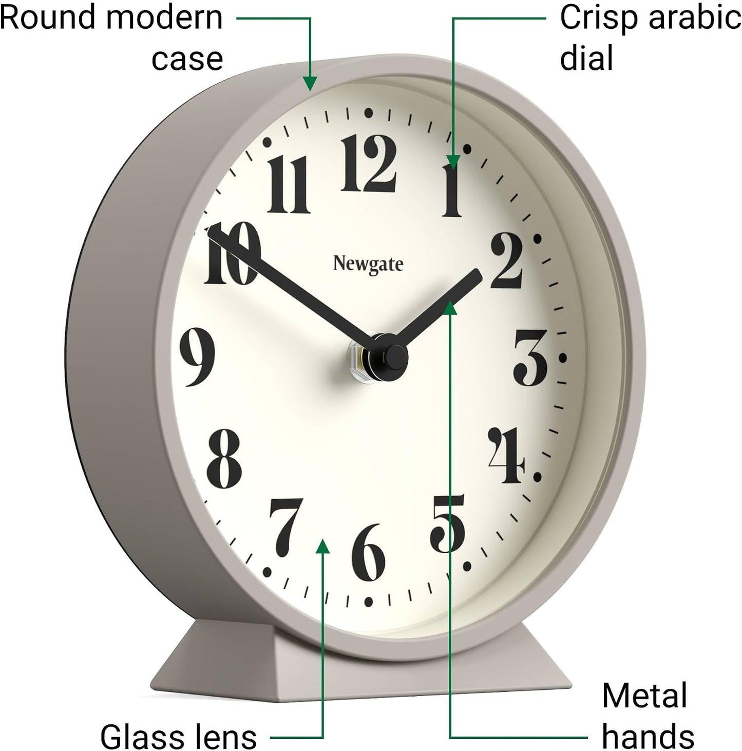 NEWGATE® Theatre Mantel Clock | Modern Classic Round Design | Stone | Contemporary Style for Desk, Table, Shelf or
