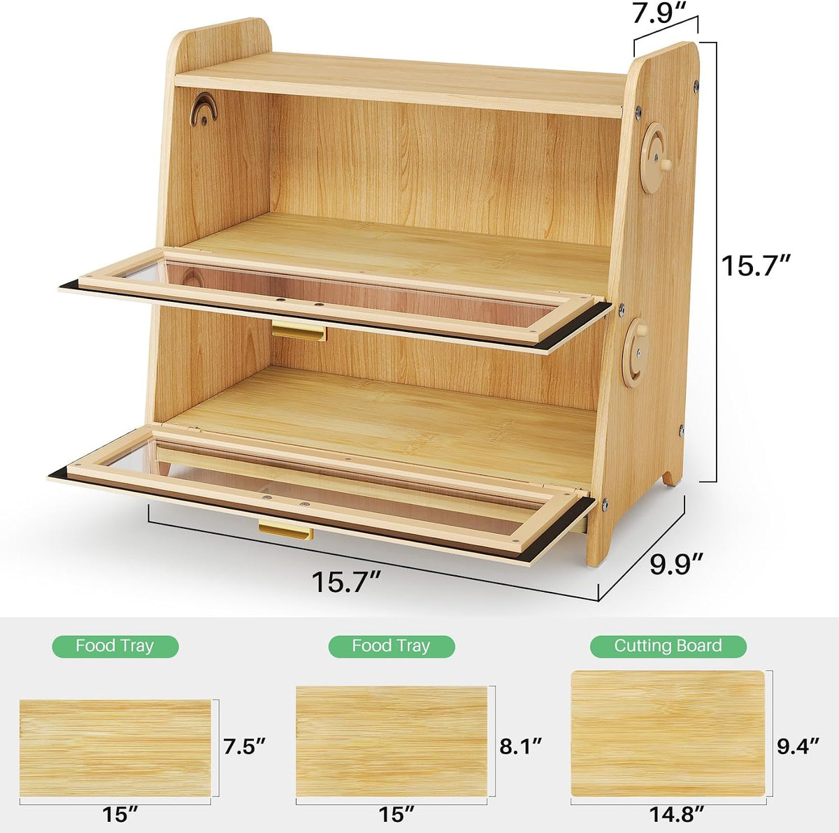 SNTD Bread Box for Kitchen Countertop, Adjustable Ventilation, Natural | Bamboo Cutting Board, Airtight Design