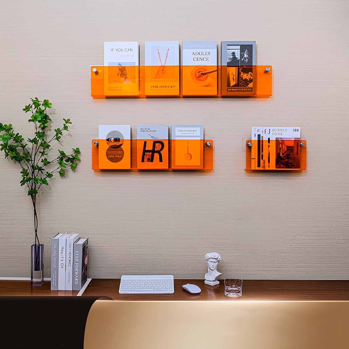 ROYALITA 2-Pack Acrylic Magazine Holder Brochure Holder, Orange 24 Inch | Record Magazine Rack, Fashion Floating