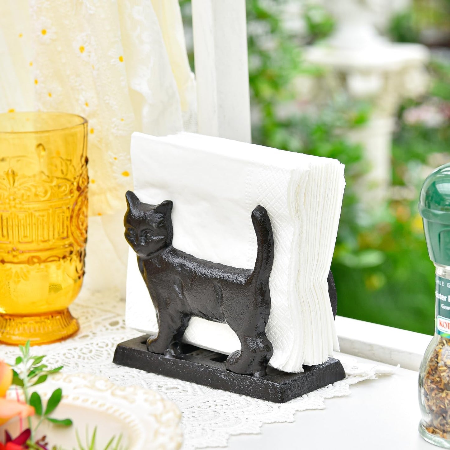Vintage Cast Iron Napkin Holder / Standing Cat