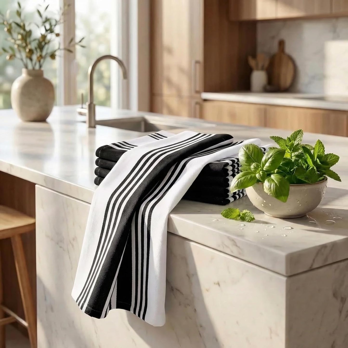 Urban Villa Kitchen Towels Cotton Dish Towels 20”x30” (Set of 6) Black
