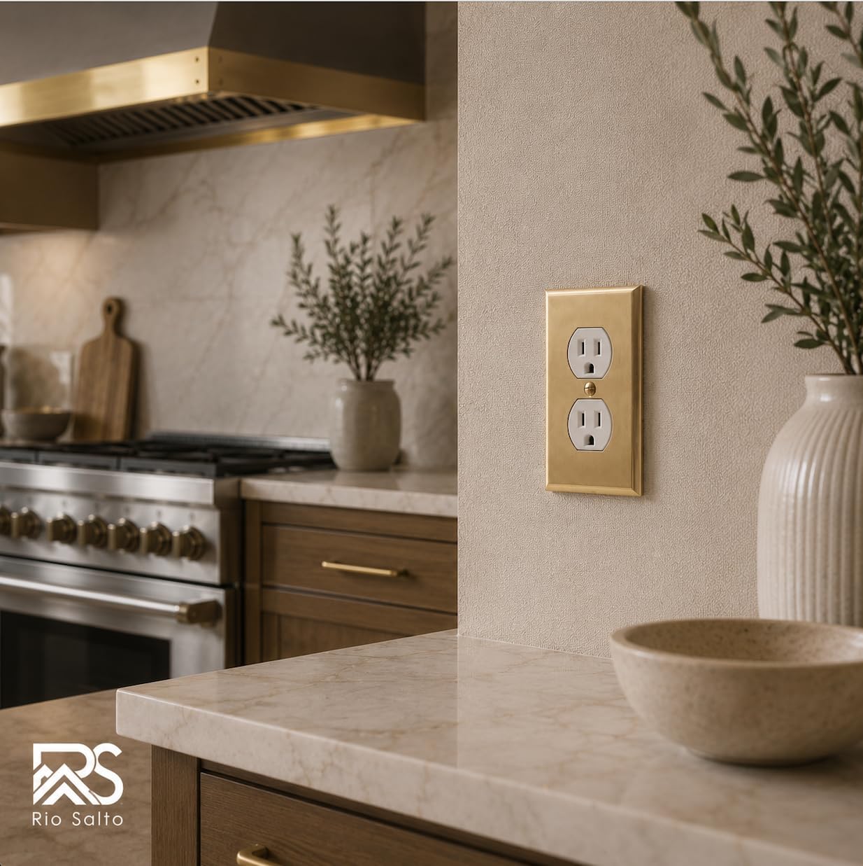 Rio Salto BRASS Decorative Outlet Covers Light Switch Covers Duplex Outlet Cover Receptacle Wall Plate Brushed Brass