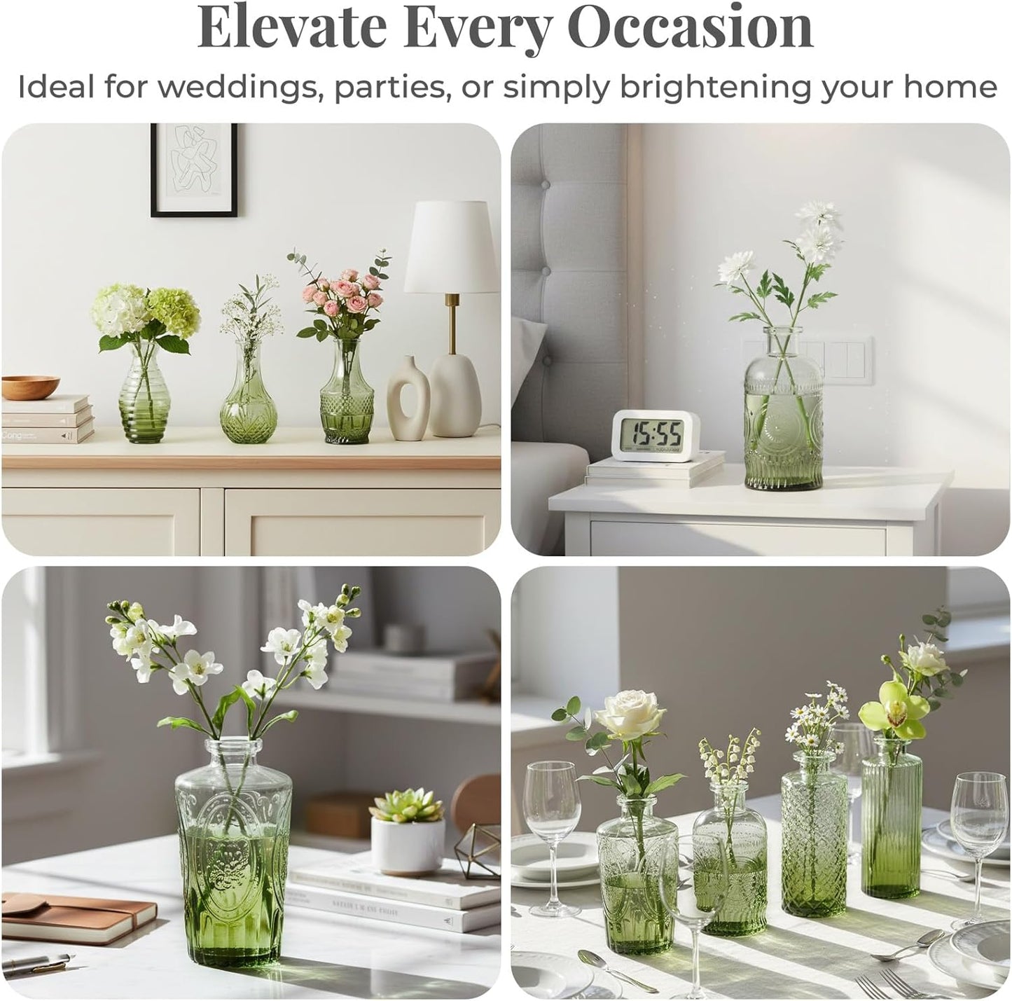 Glass Vase / Small Vase / Green / Set of 12