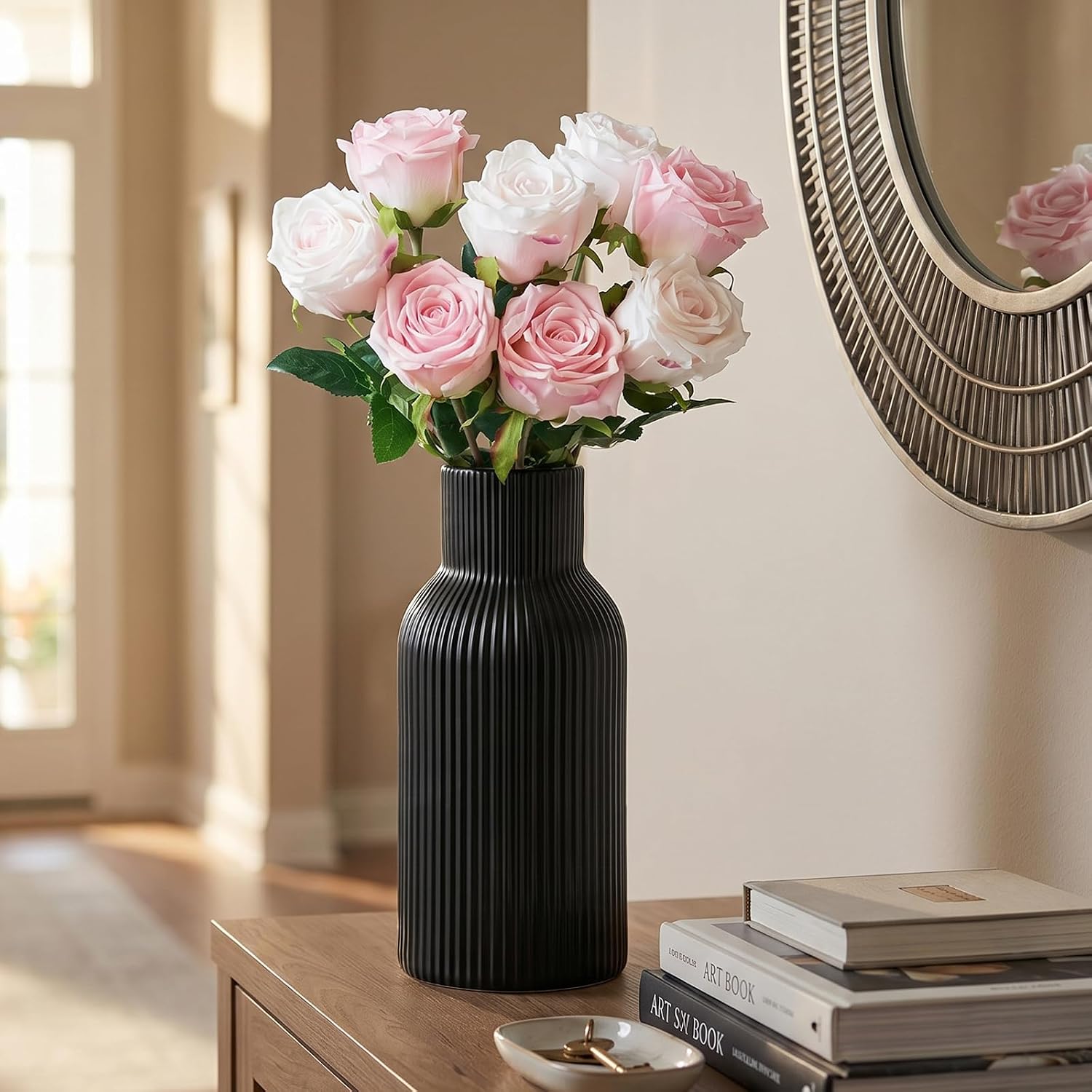 Black Ceramic Tall Vase / 1-piece-set / Medium Black