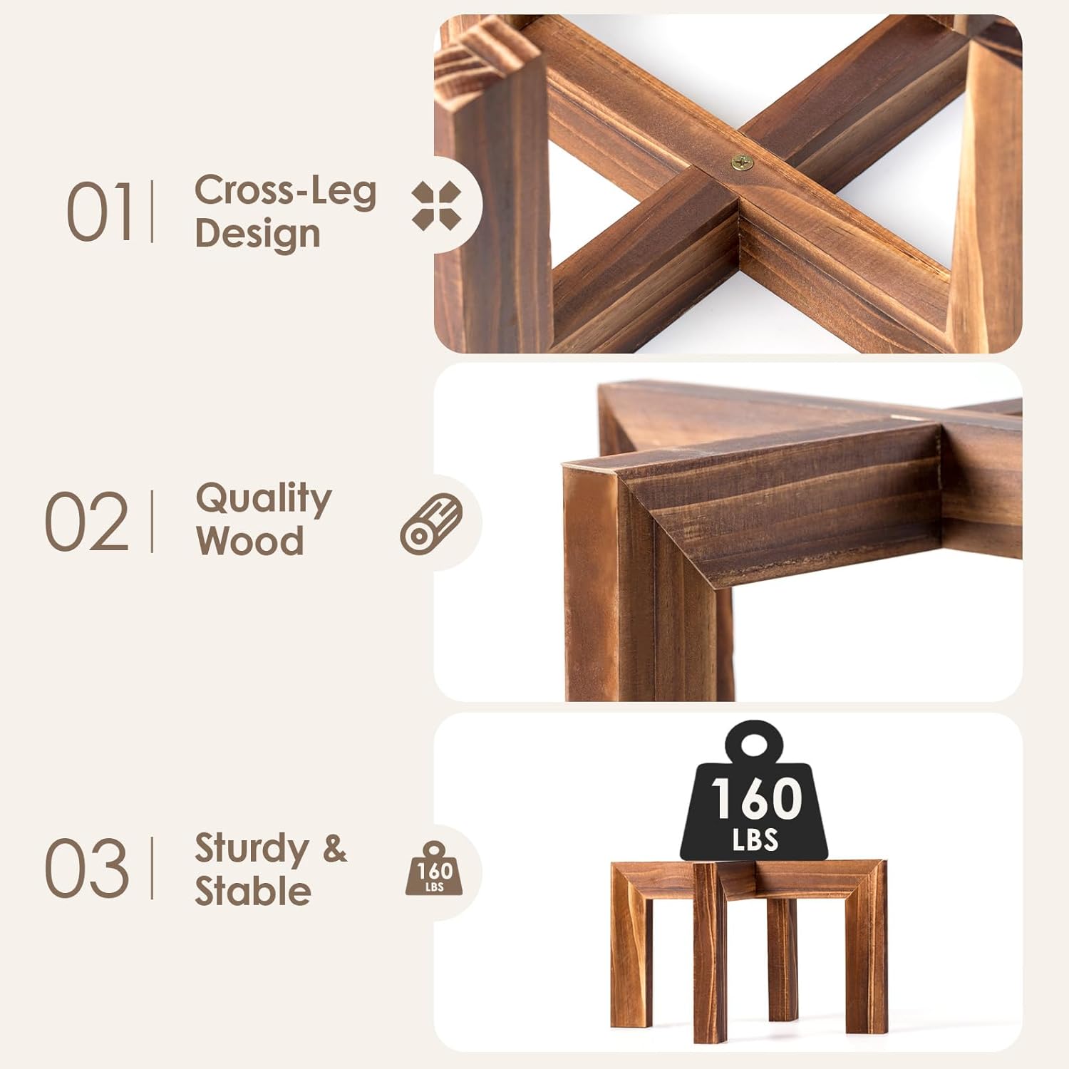 Wood Plant Stand Indoor Outdoor Wooden Flower Pot Plant Holder Heavy Duty Low Plant Riser Plant