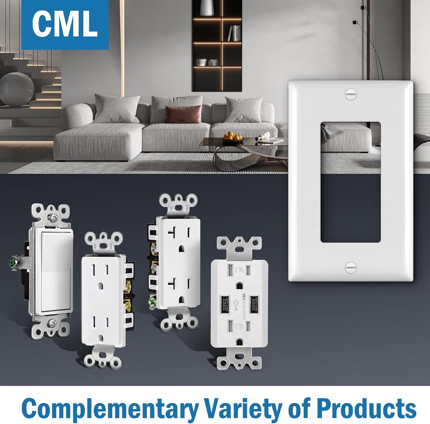 CML Decorator Wall Plates, 100 Pack Electrical Outlet Receptacle Covers, 1-Gang Switch Plates, Standard Size 2.76” x