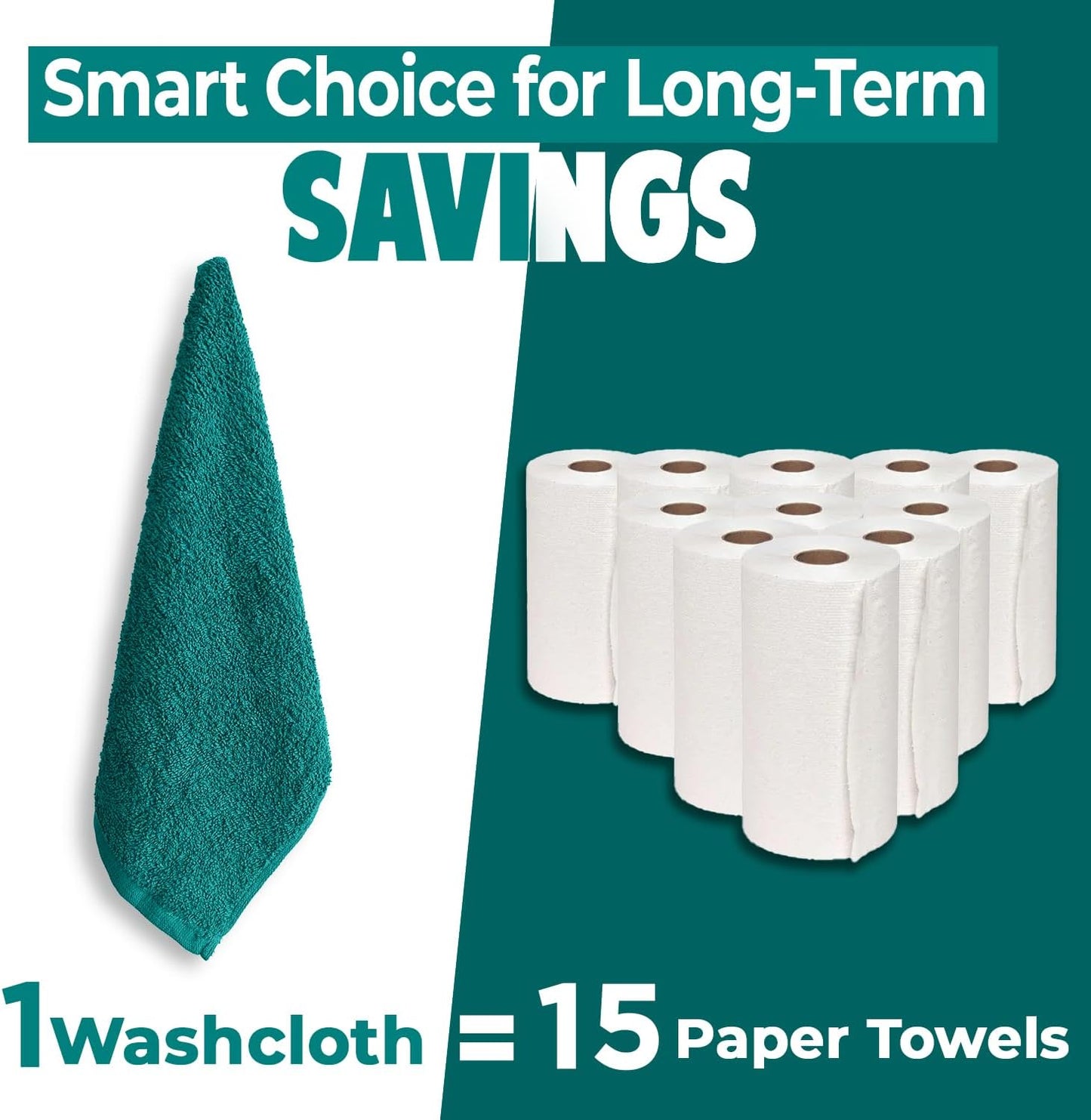 DAN RIVER 24 Pack Cotton Wash Cloths Set for Showering [12x12] Teal | Lighter Weight, Quick to Dry, Super Soft &