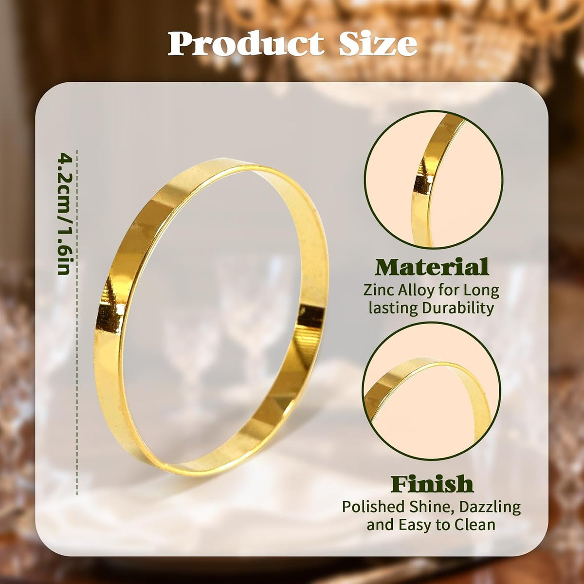 100 Pcs Gold Napkin Rings Bulk, Exquisite Round Napkin Ring Buckles, Suitable for Family Dinners, Weddings, Holiday