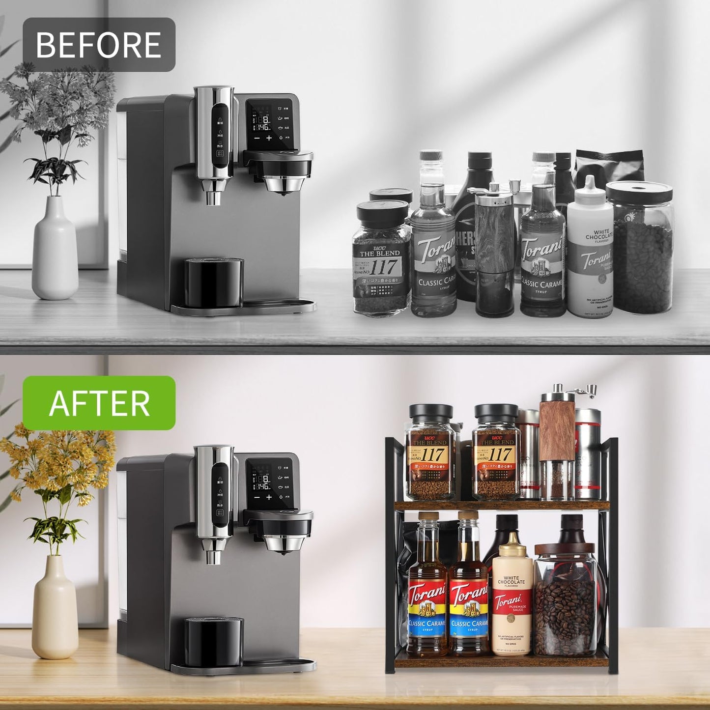 YINMIT Countertop Shelf Organizer,Coffee Bar Accessories,Spice Rack,Coffee Counter Shelf,2 Tier Coffee Organizer