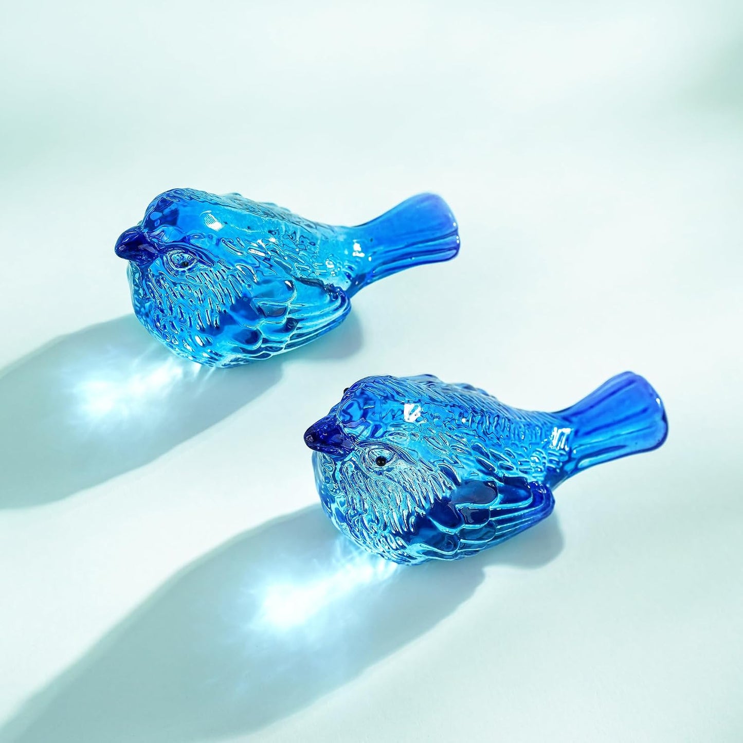3" Small Bird Statues Home Decor Accents Blown Glass Birds Decor for Tabletop / Blue / Set of 2