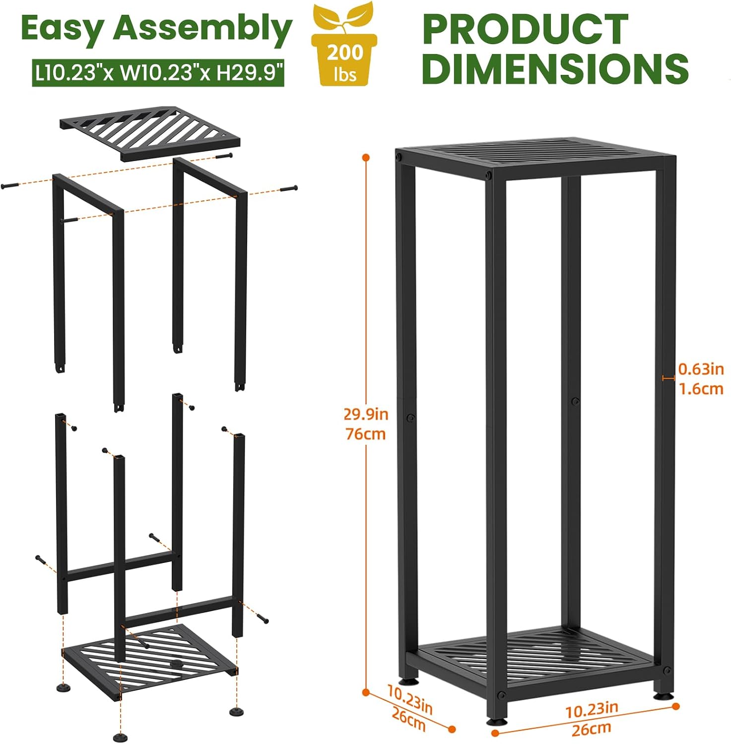 TOSKING 2-Tier Tall Plant Stand Indoor, 30-Inch Modern Metal Shelf, Black | Heavy-Duty Design, Corner Flower Shelf