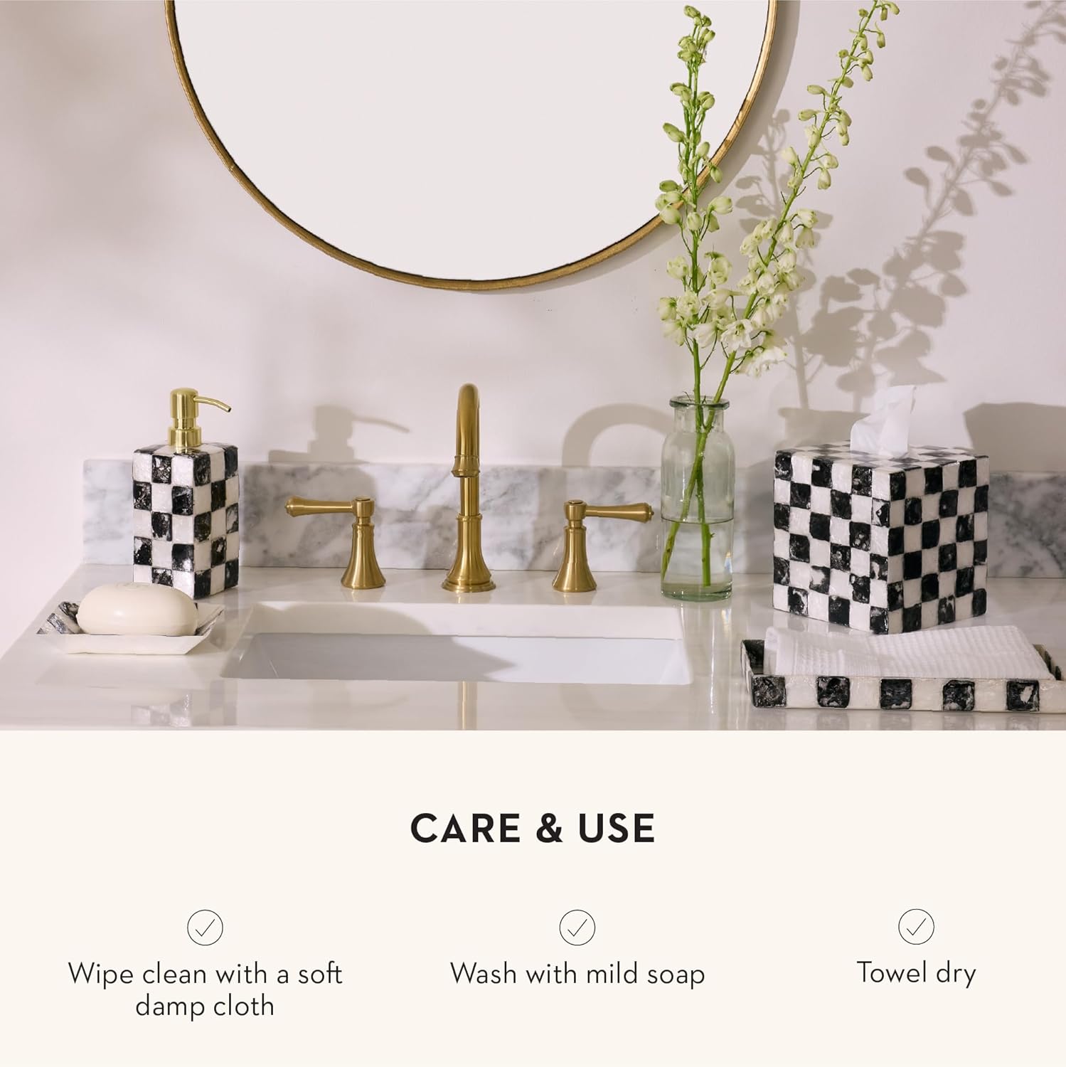 Capiz Vanity Tray / Courtly Check / Black