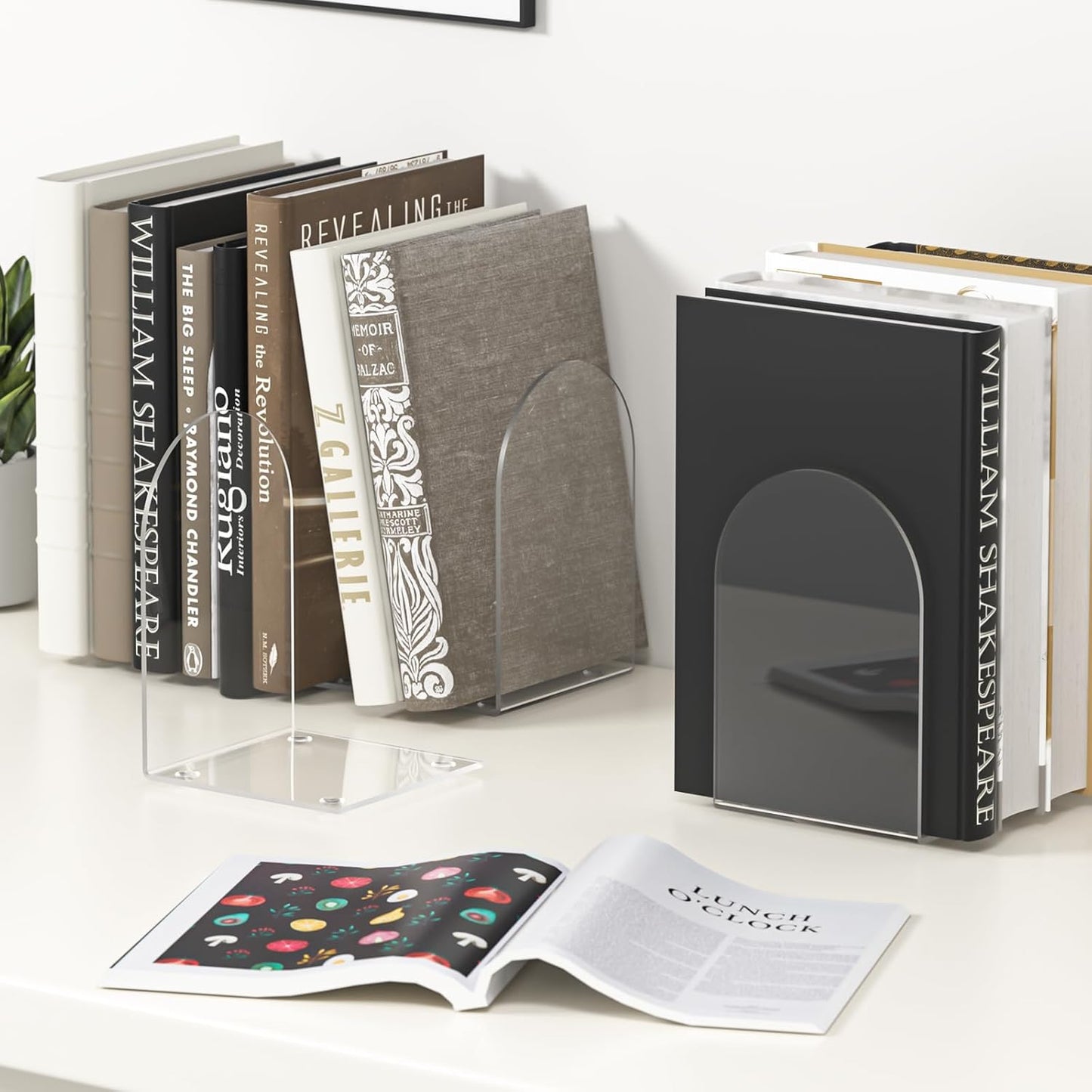 Book Ends / Bookends for Book Shelves and Desktop Organizer / Acrylic Bookends / Clear / Set of 8