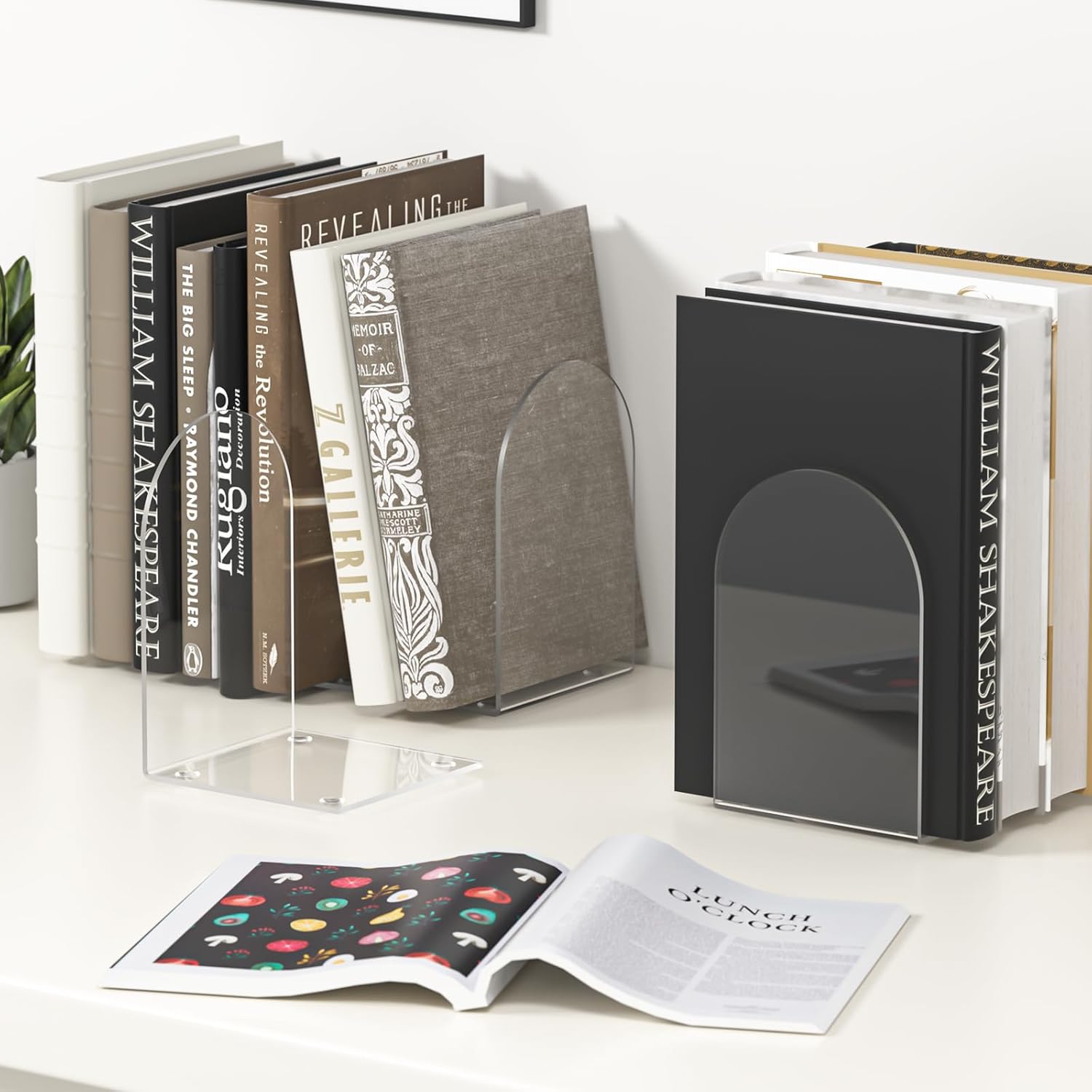 Book Ends / Bookends for Book Shelves and Desktop Organizer / Acrylic Bookends / Clear / Set of 8