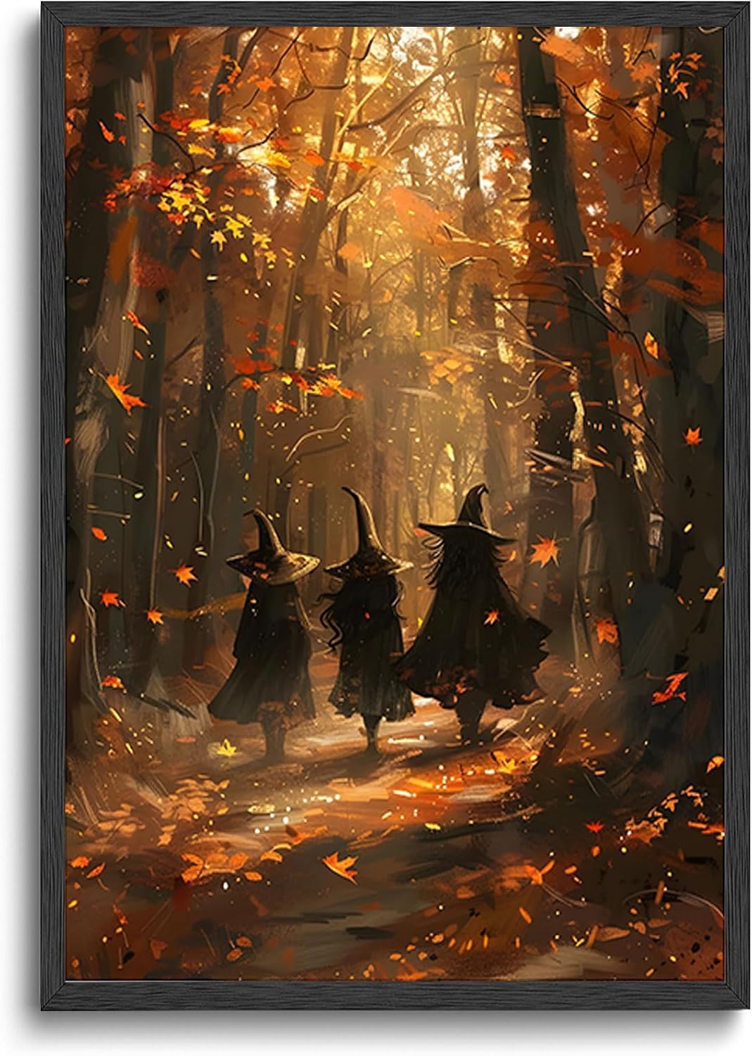 ILLBDR Halloween Witch in Autumn Forest Canvas Wall Art Poster 16x24 inch