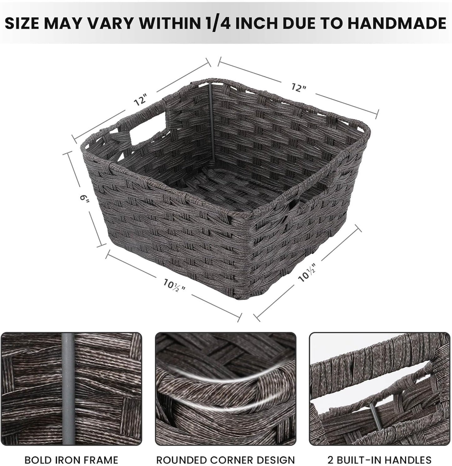 Wicker Storage Baskets / 12 x 12 x 6 / Dark Grey