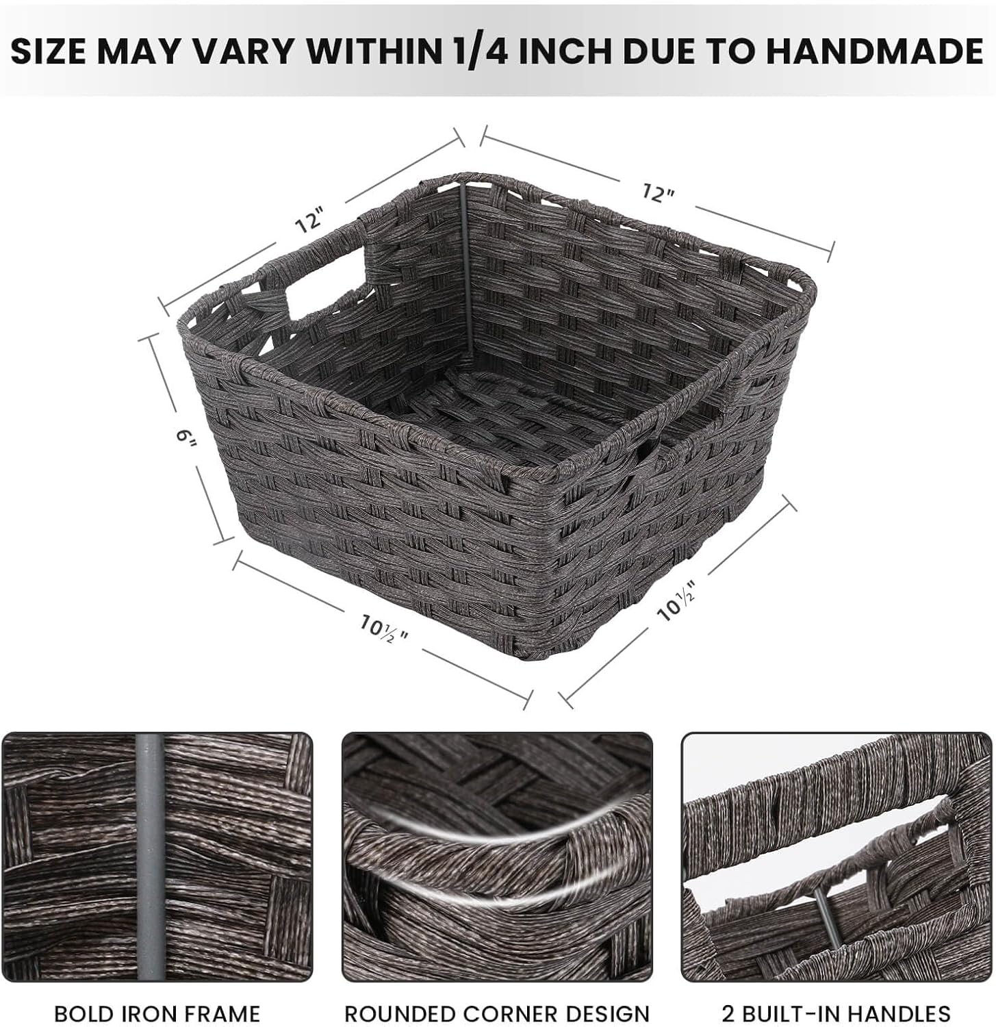 Wicker Storage Baskets / 12 x 12 x 6 / Dark Grey