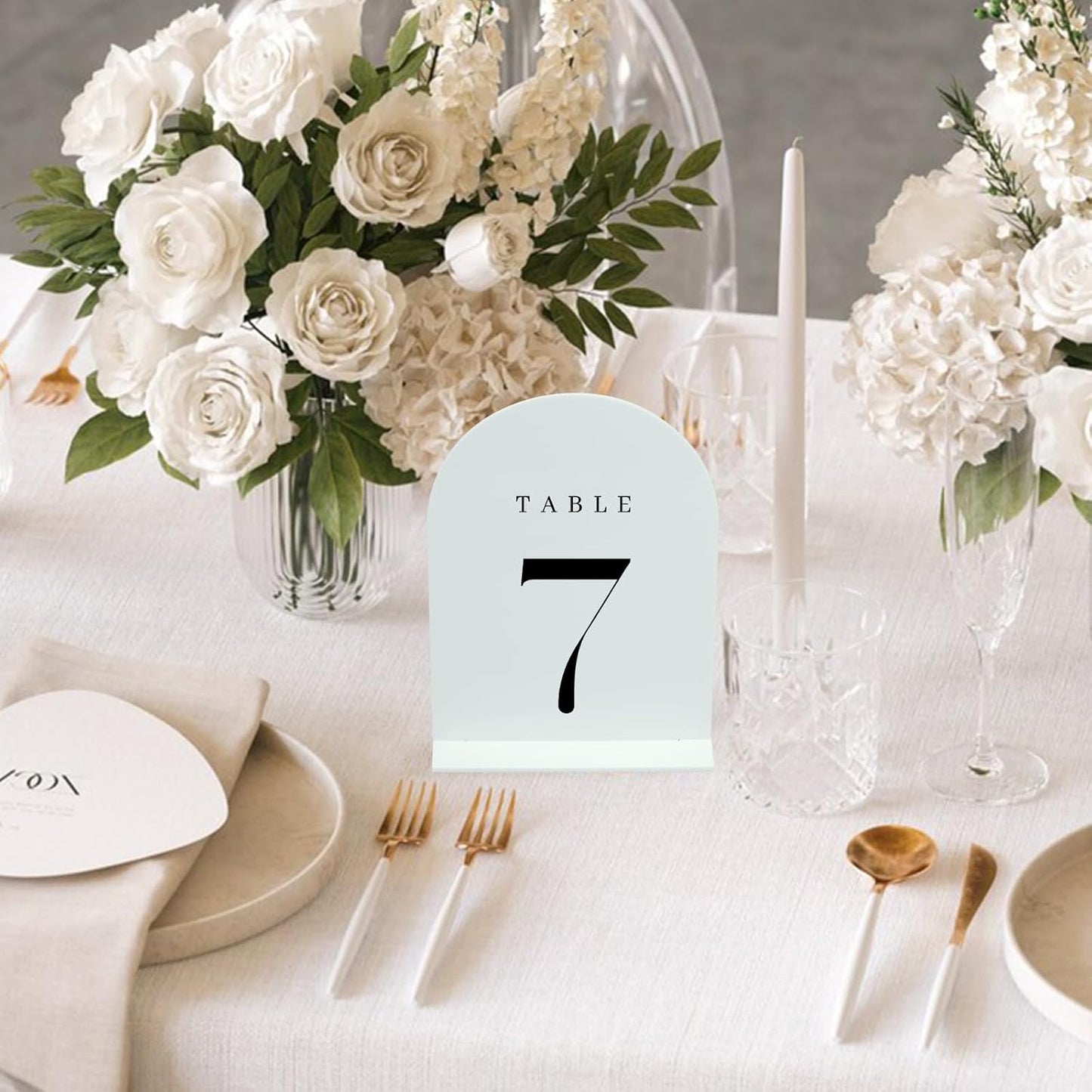 White Arch Table Numbers for Wedding, 25 Pack 5"x7" White Arch Acrylic Table Numbers 1-25 with stand, Perfect for